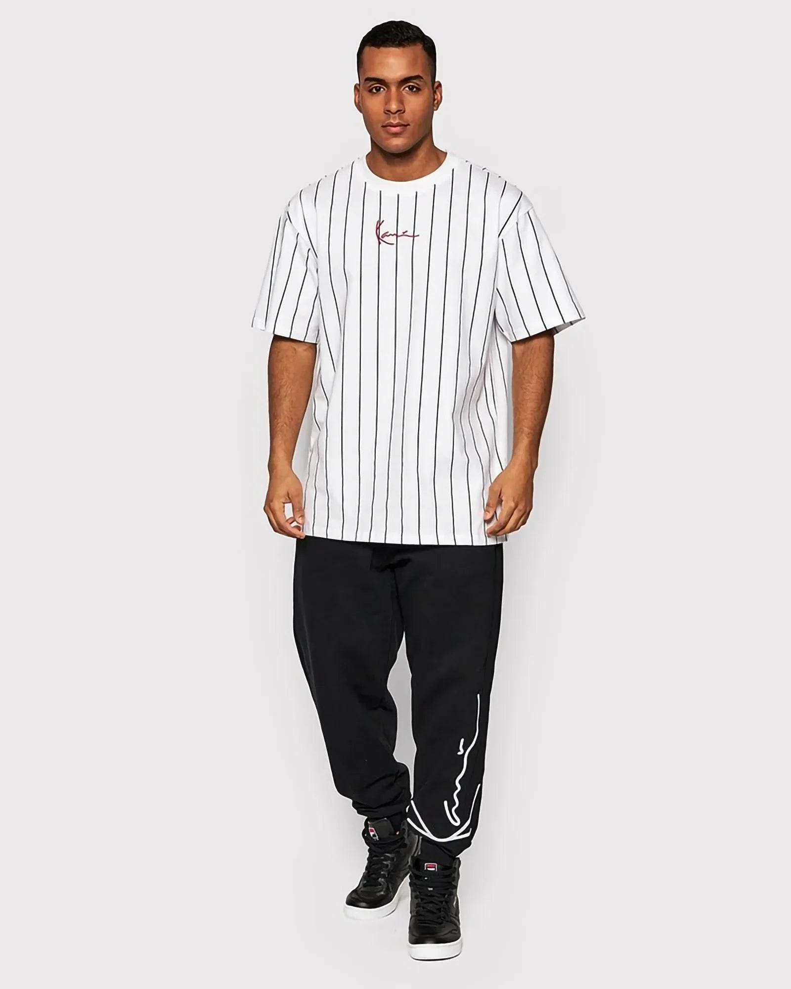 Karl Kani Kk Small Signature Pinstripe Tee White / Black