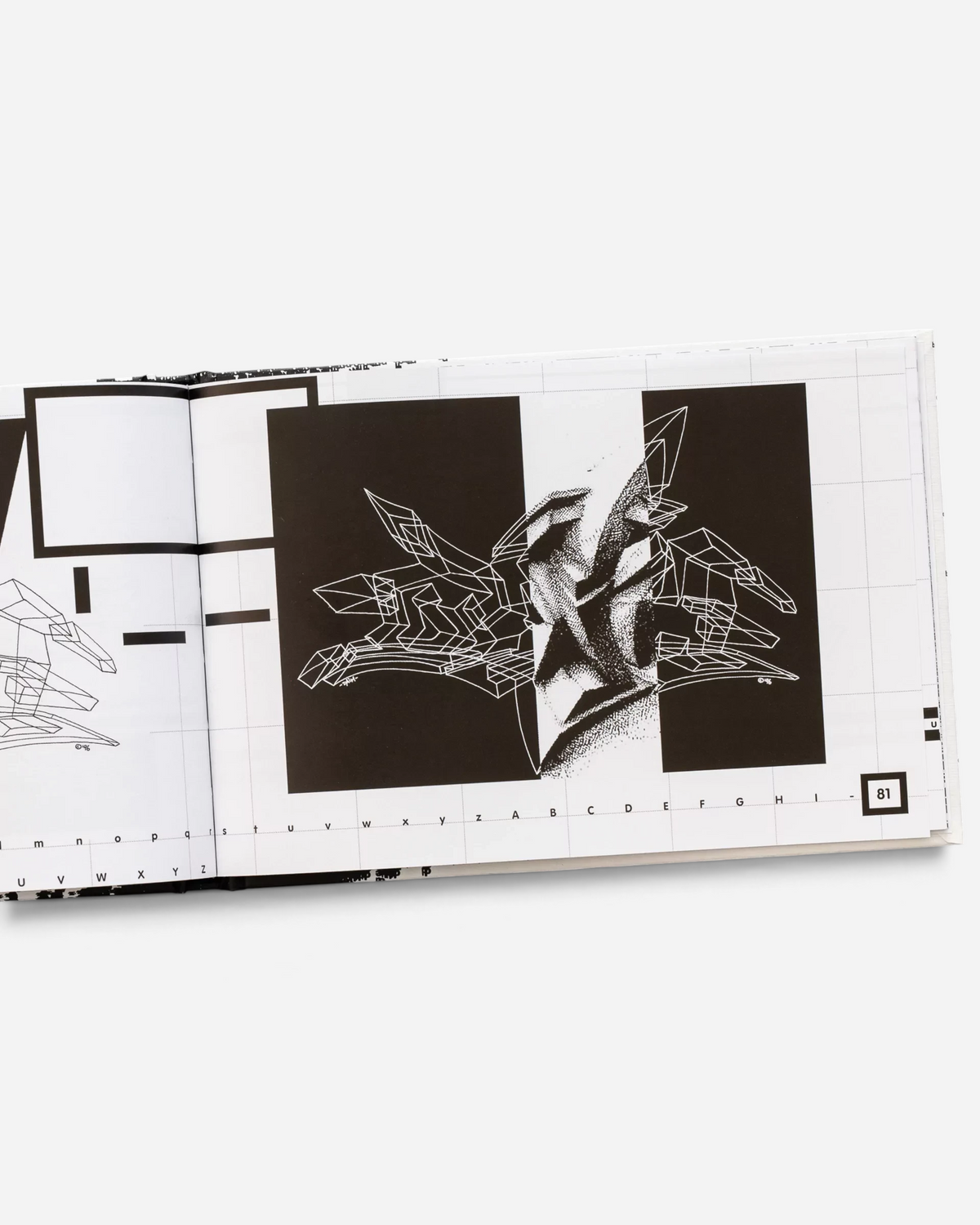 Astrofat Theory of Style book open to page 81 showing black and white graffiti lettering analysis and illustrations.