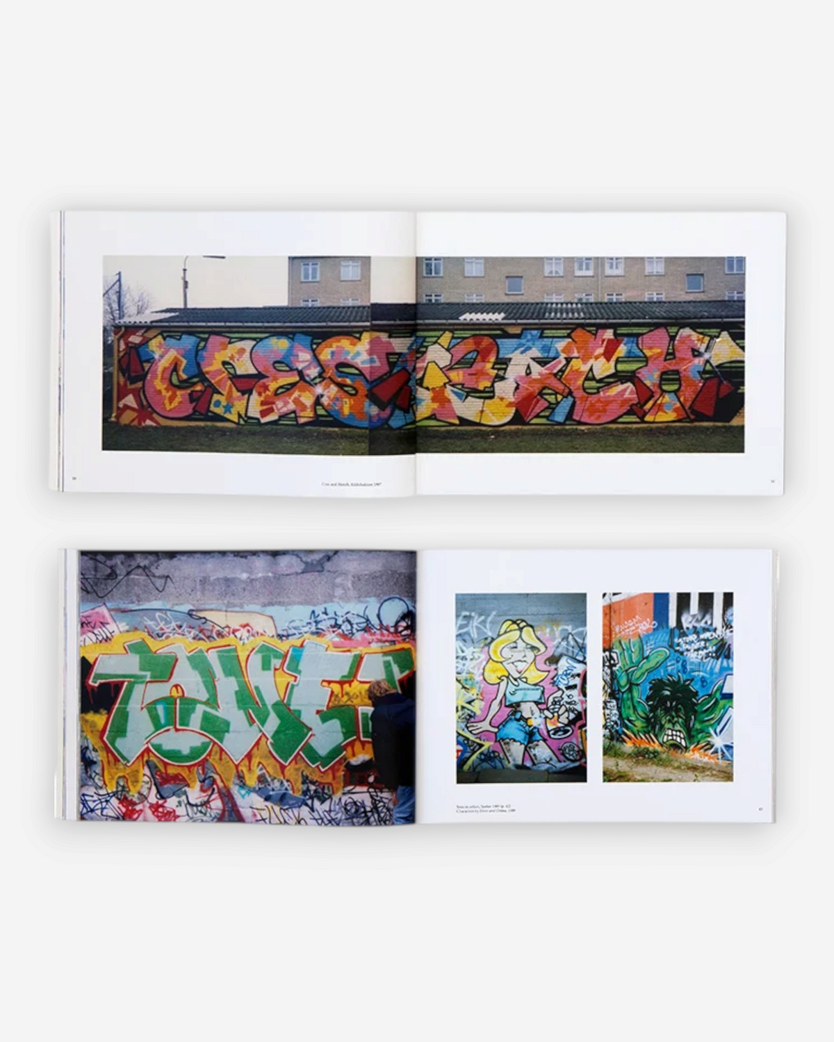 Astrofat Copenhagen Graffiti 1985-2016 exhibition book showing a colorful mural spread across two pages