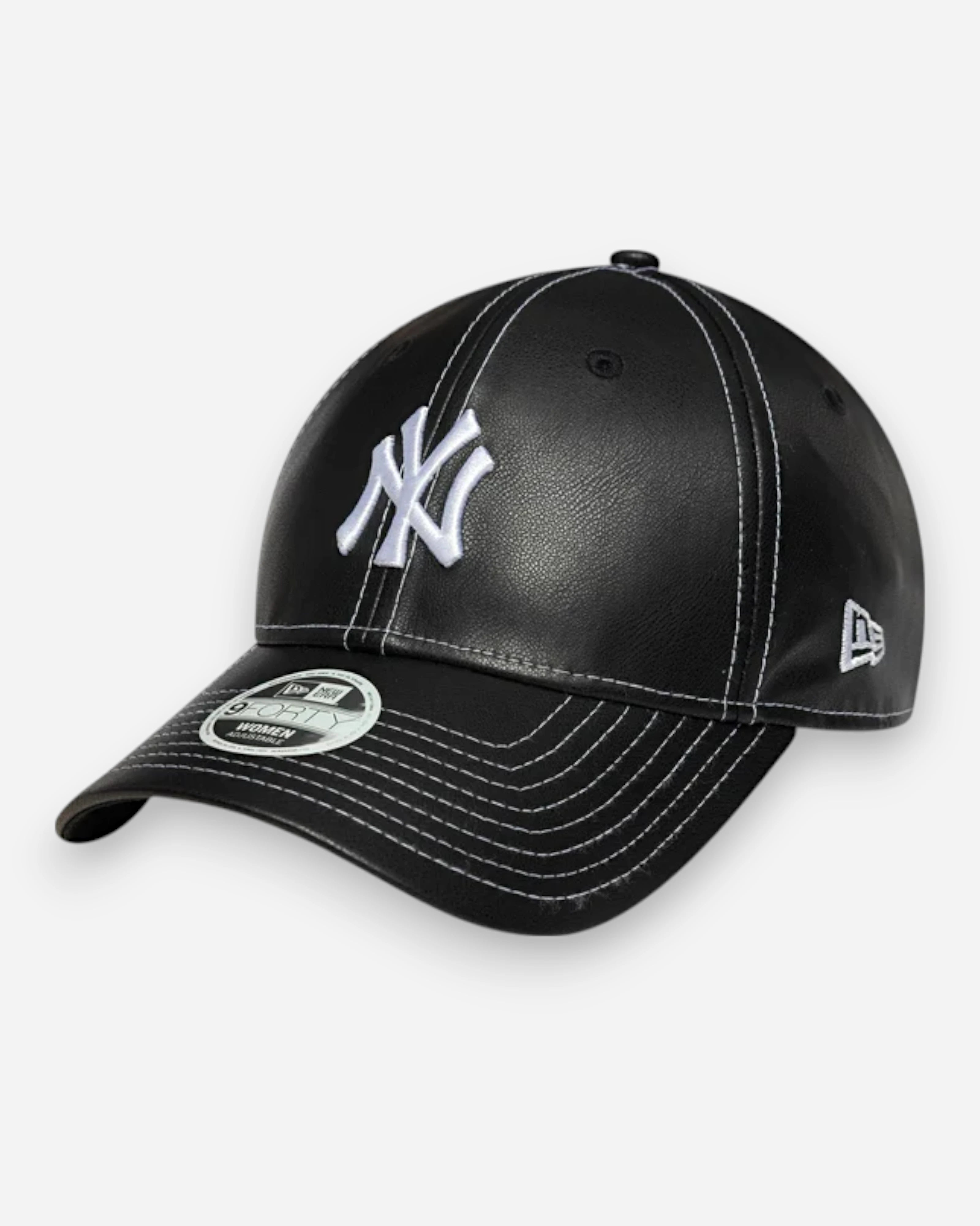 9FORTY New York Yankees Womens MLB Topstitch PU  Adjustable Cap Black