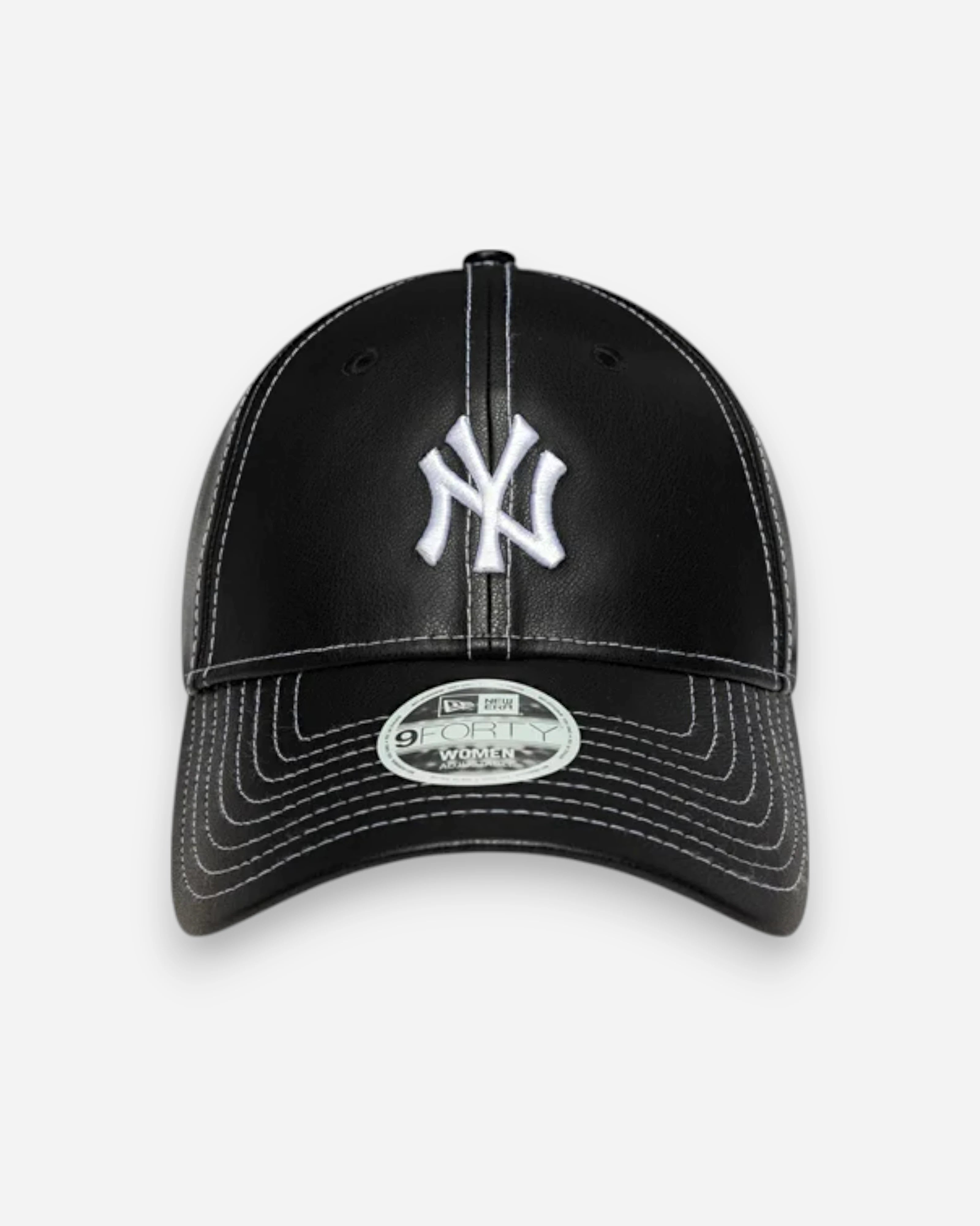 9FORTY New York Yankees Womens MLB Topstitch PU  Adjustable Cap Black