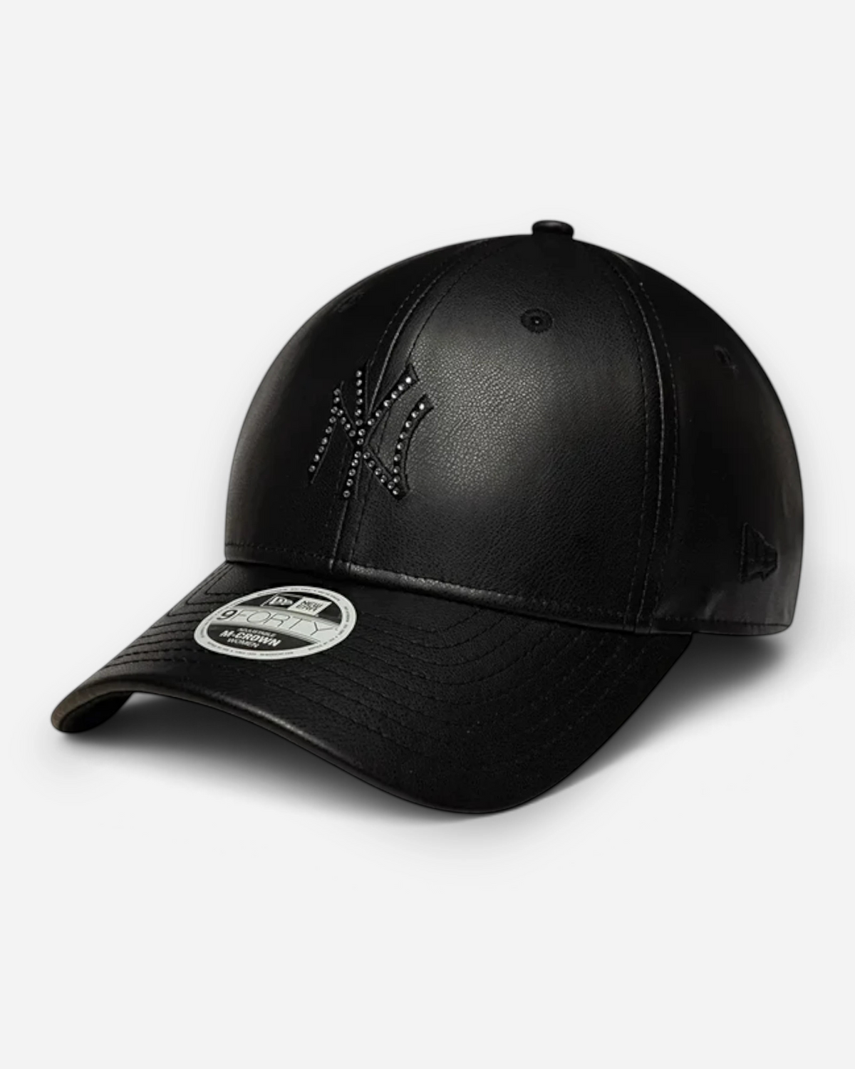 Astrofat black faux leather 9FORTY New York Yankees cap with a diamante logo and curved visor