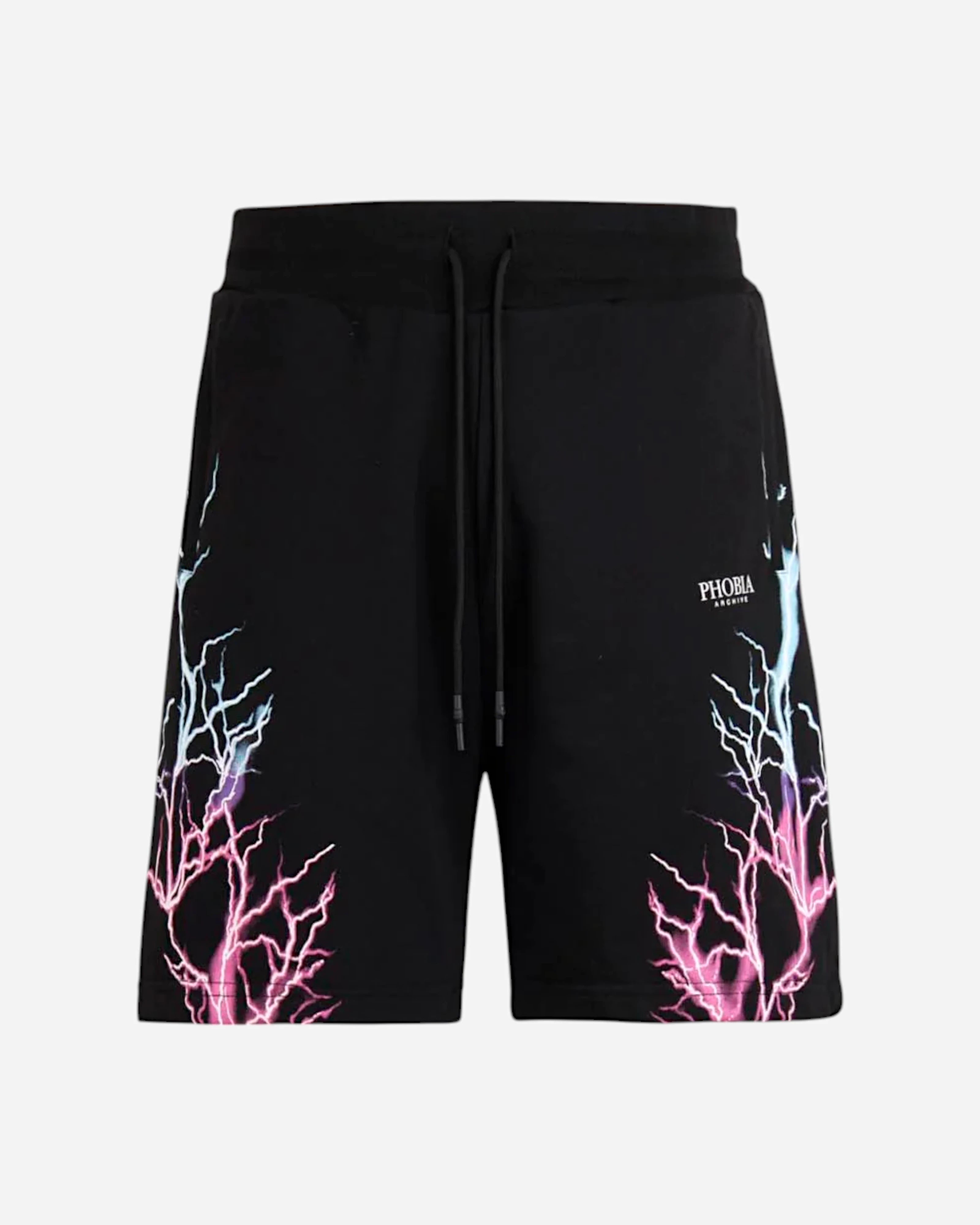 Blue and Pink Lightning Black Shorts
