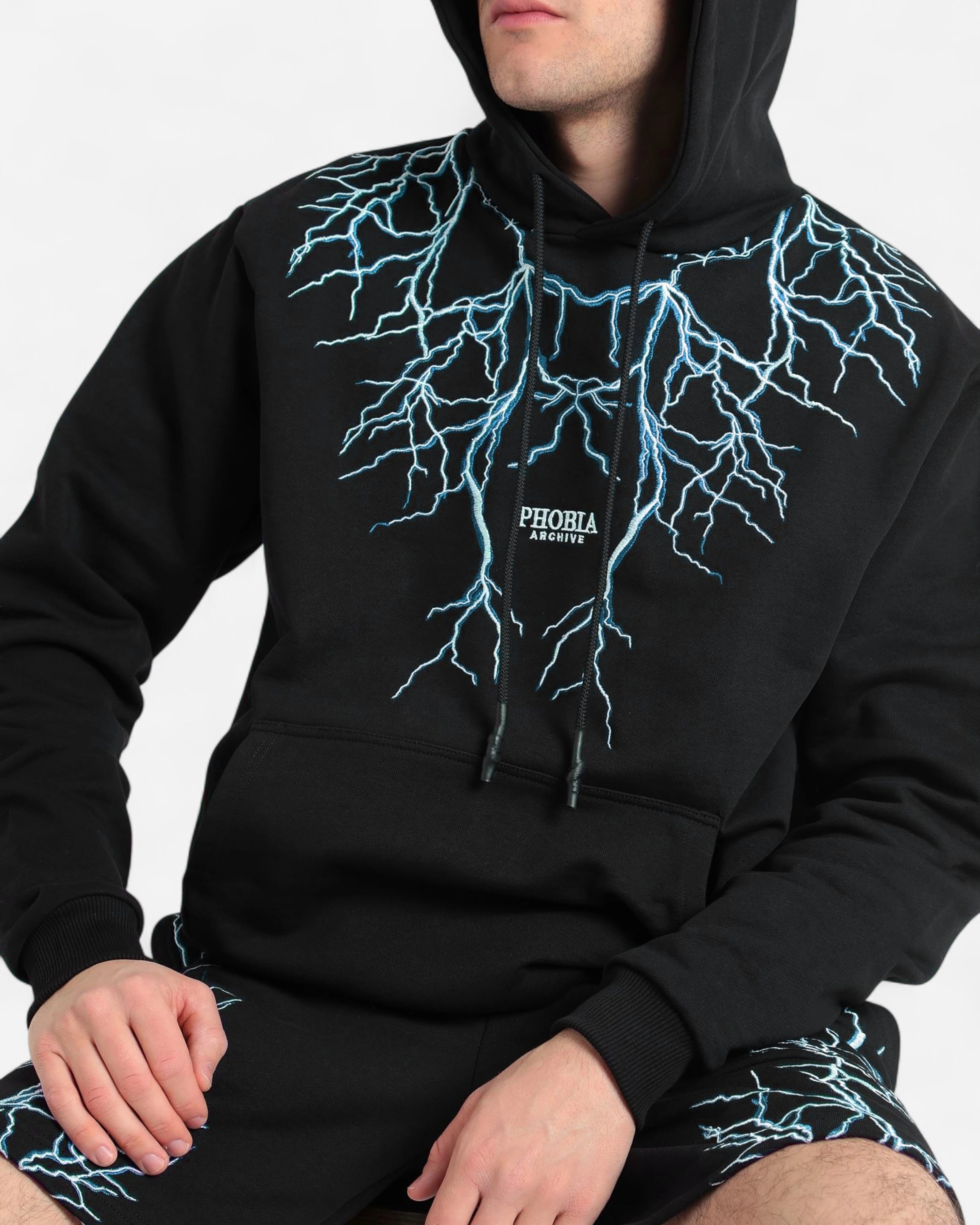 Light Blue Lightning Embroidery Hoodie
