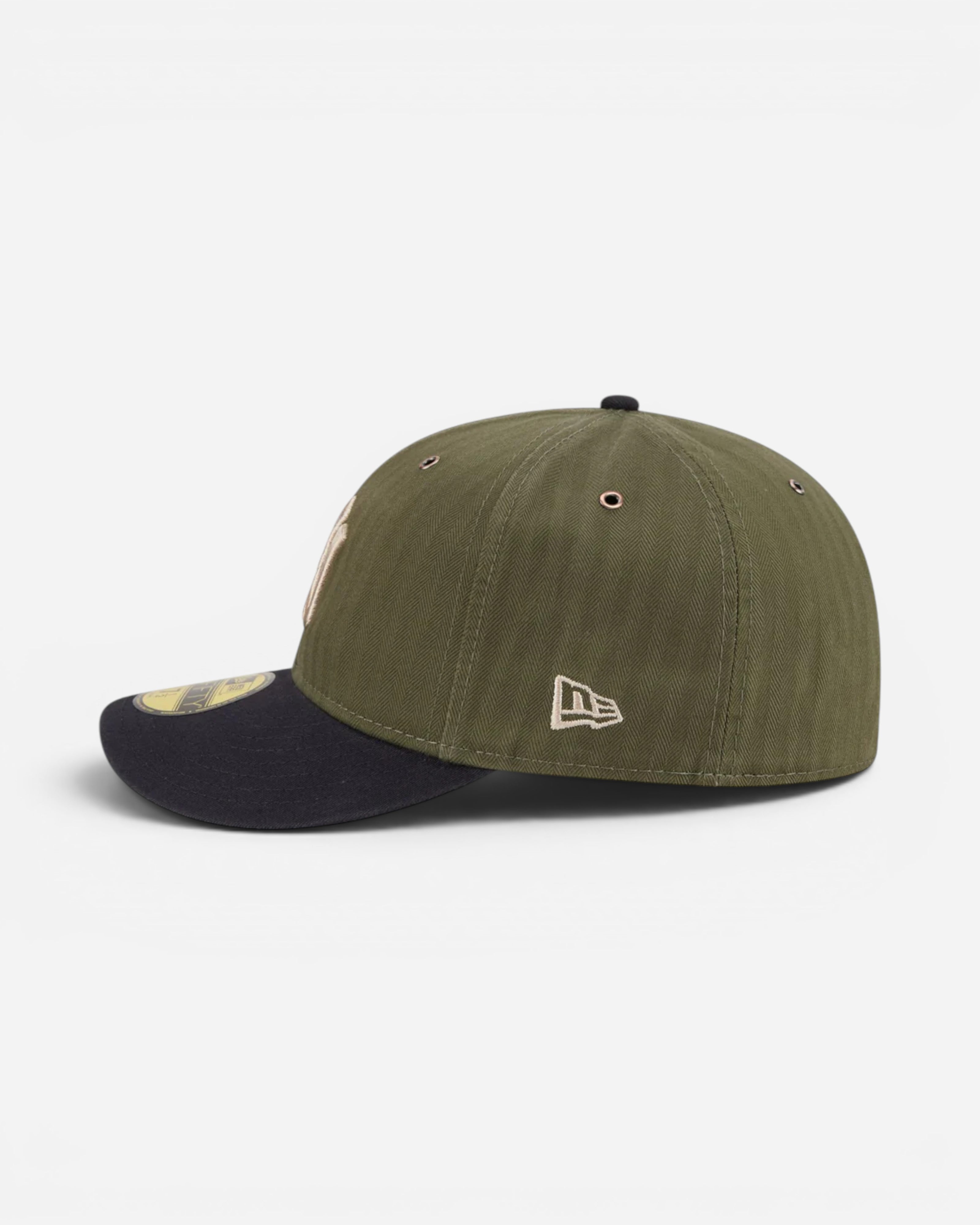 Astrofat 59FIFTY fitted cap in olive green with a black brim and embroidered logo on the side.