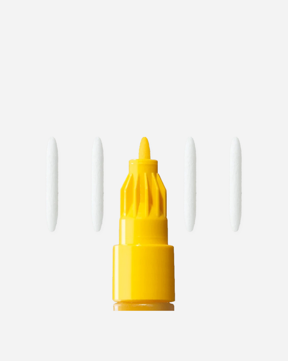 Astrofat 1mm acrylic marker replacement tip set featuring a yellow applicator nozzle and five white felt tips.