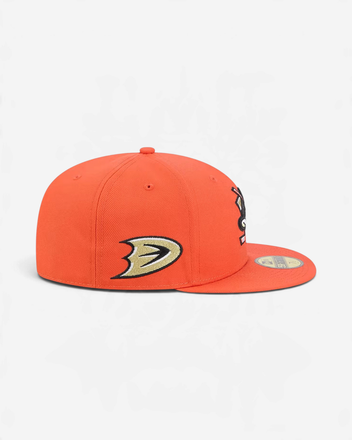 Astrofat Anaheim Ducks 59FIFTY fitted cap in orange with a side patch and flat visor.