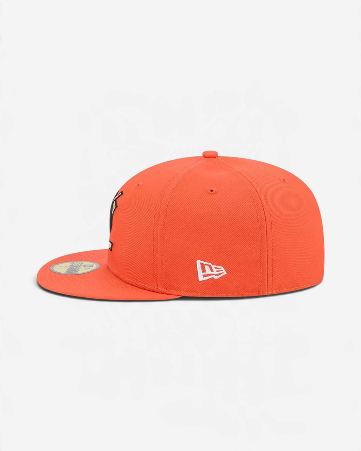 Astrofat Anaheim Ducks 59FIFTY fitted cap in bright orange with a flat visor and white New Era flag on the side