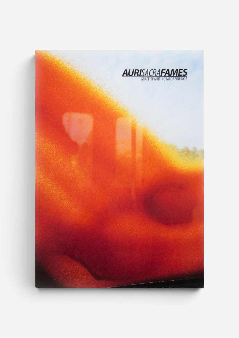 Astrofat Auri Sacra Fames No.5 graffiti magazine cover featuring a vibrant orange and yellow abstract spray paint art