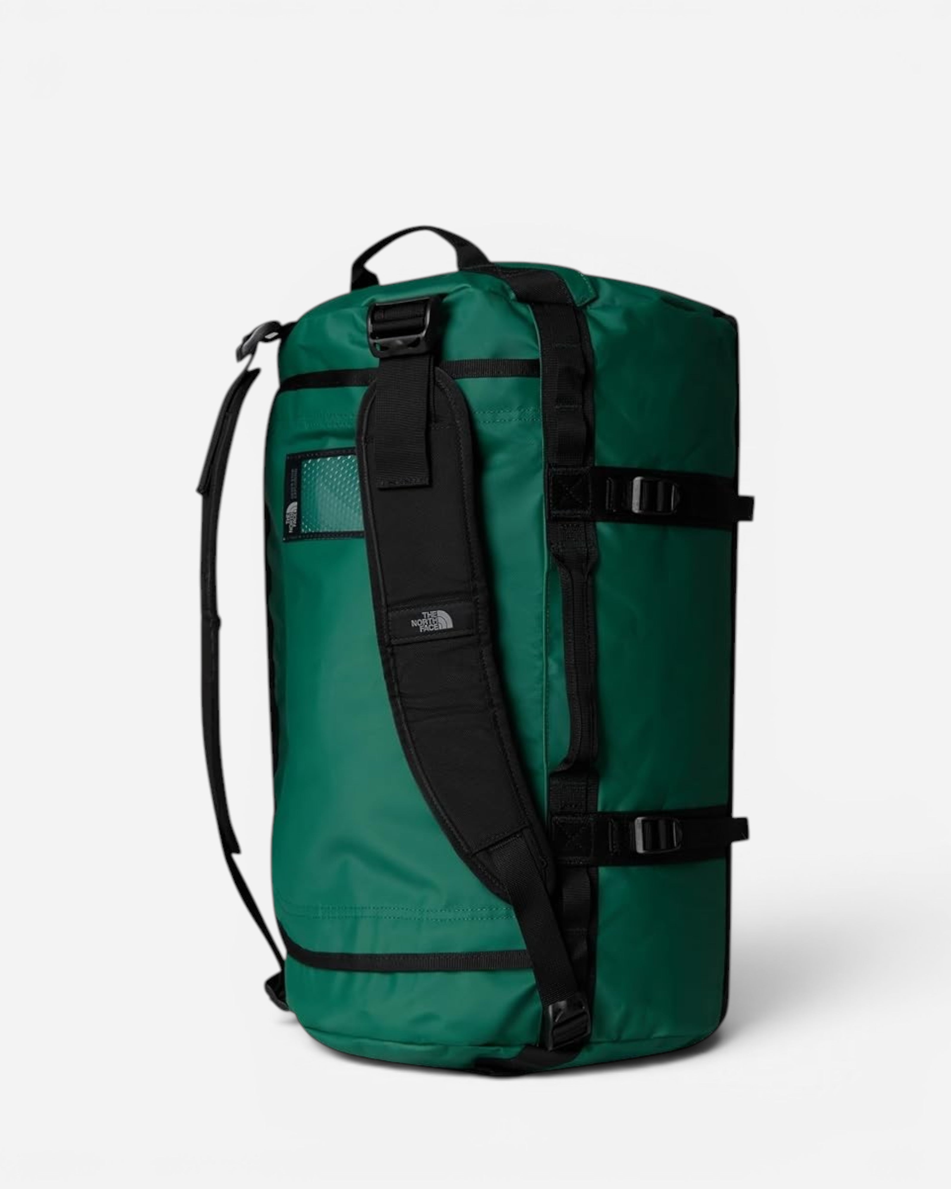 Astrofat Base Camp Duffel S 50L in evergreen waterproof recycled polyester with black straps and ID pocket