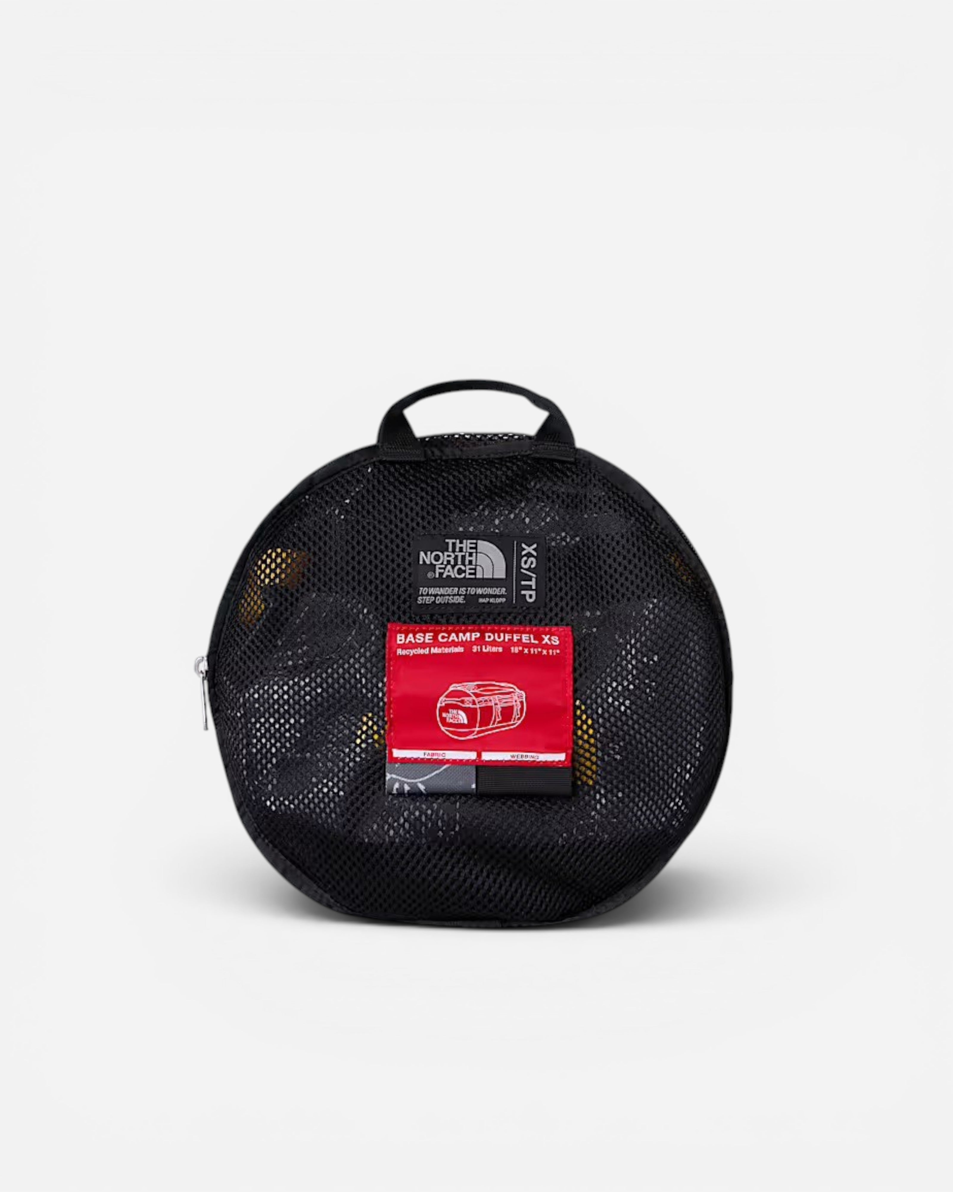 Astrofat The North Face Base Camp XS 31L duffel bag packed inside its round black mesh storage case.