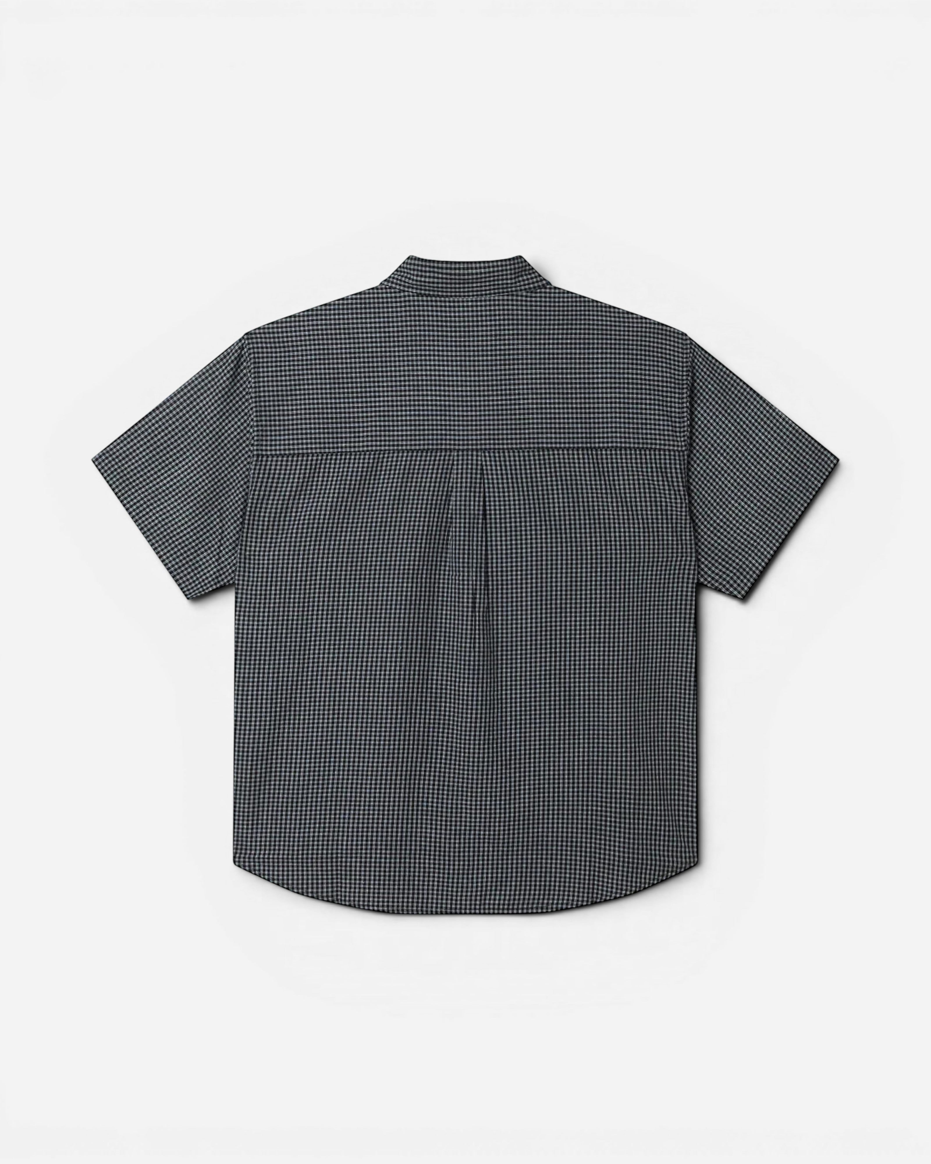 Astrofat Bigwig black and white gingham short sleeve shirt with a loose fit, back view