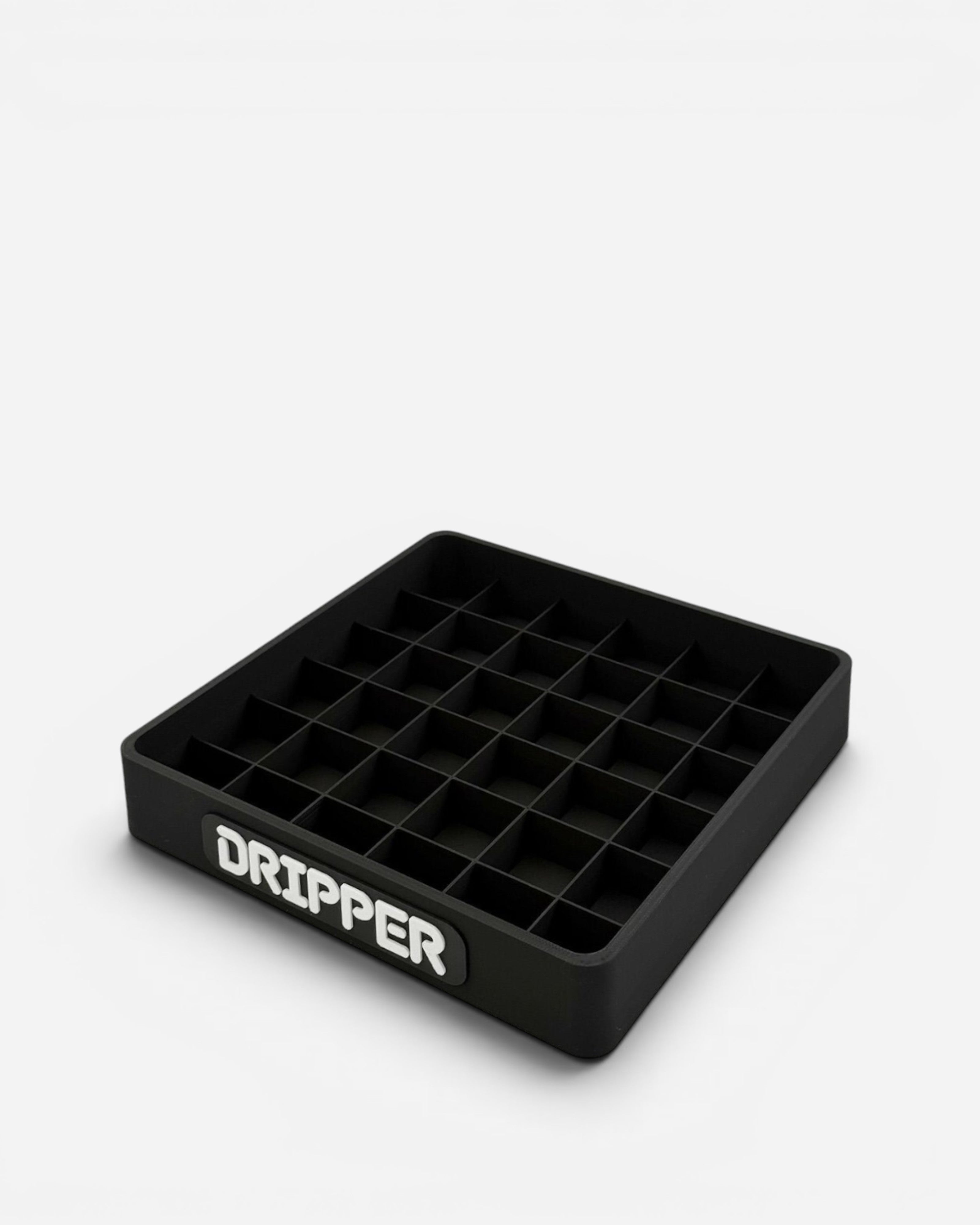 Astrofat black plastic marker organizer with 36 compartments for 18mm dripper markers.