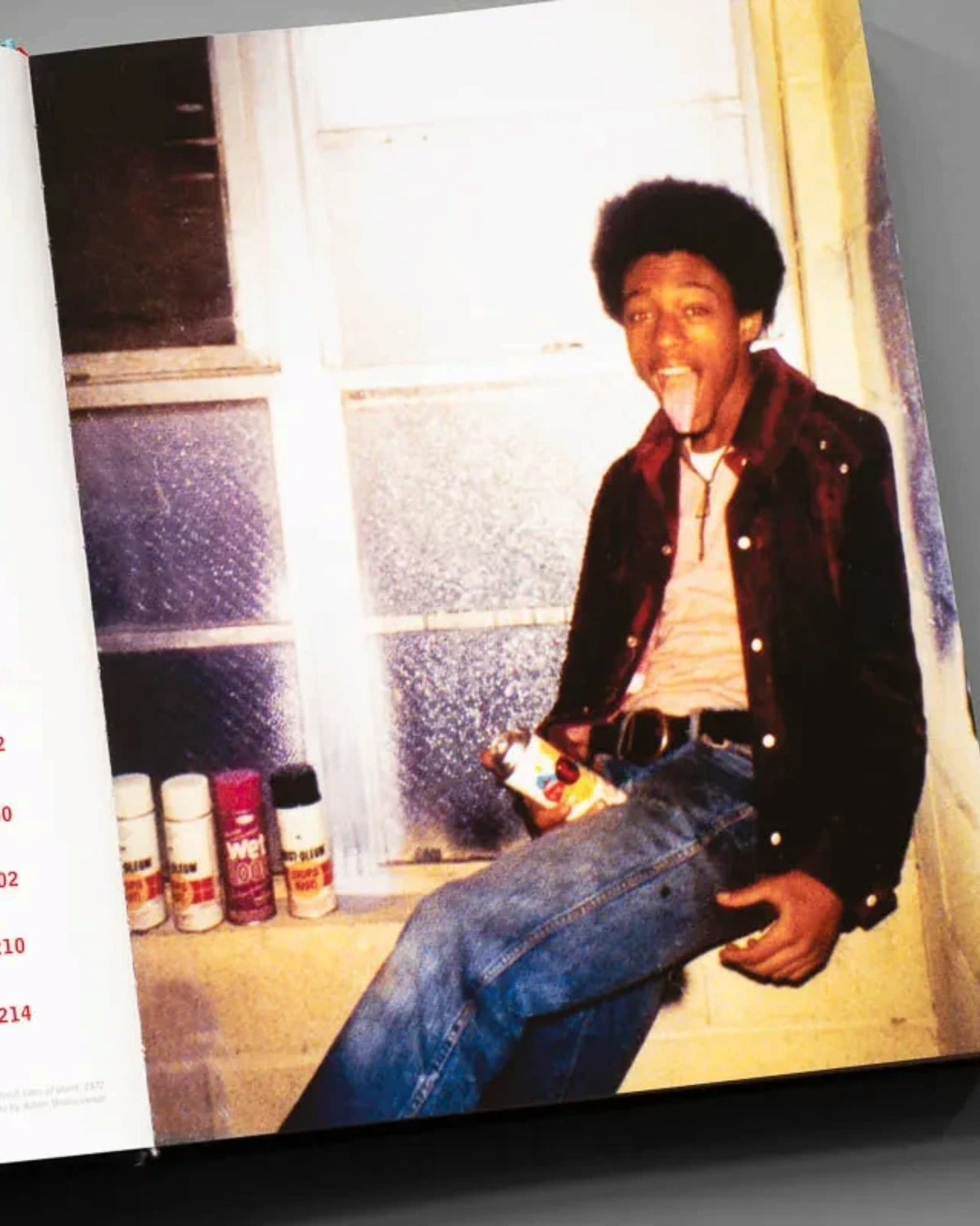 Astrofat BLADE King Of Graffiti hardcover book showing a contents page and a vintage photo of a graffiti artist