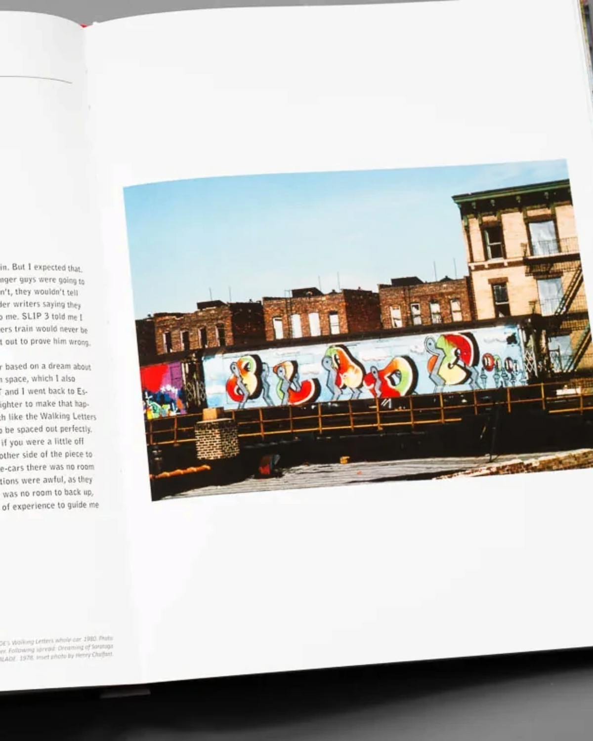Astrofat BLADE King Of Graffiti book open to Chapter Ten showing text and a photo of 1980s train graffiti art