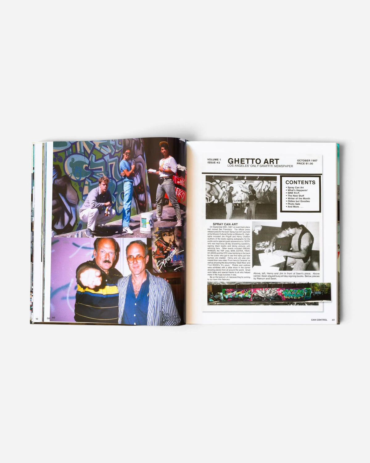 Astrofat Can Control Magazine archive book open to pages featuring vintage graffiti photos and Ghetto Art content.
