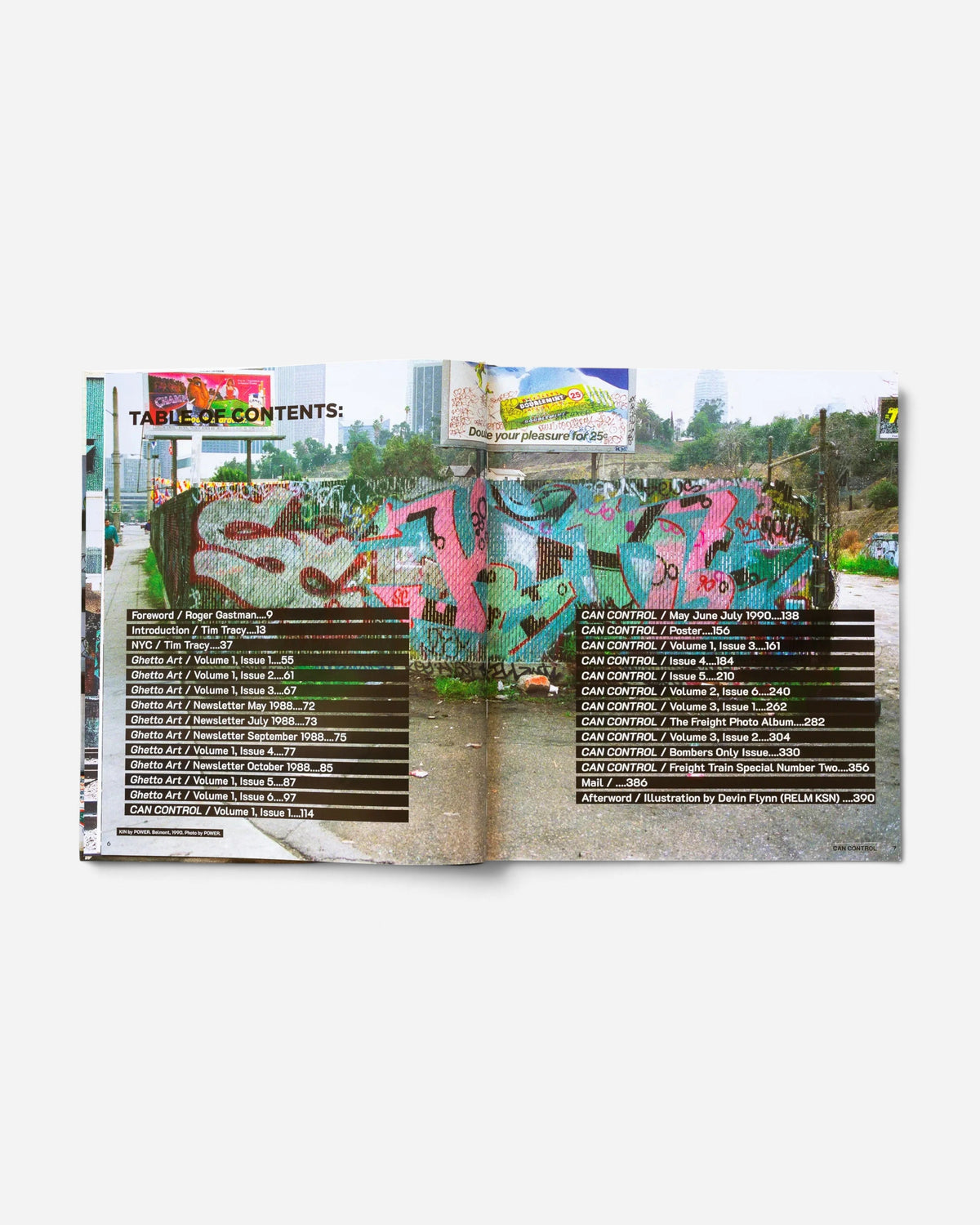 Astrofat Can Control Magazine archive book open to the table of contents page featuring graffiti art photography.