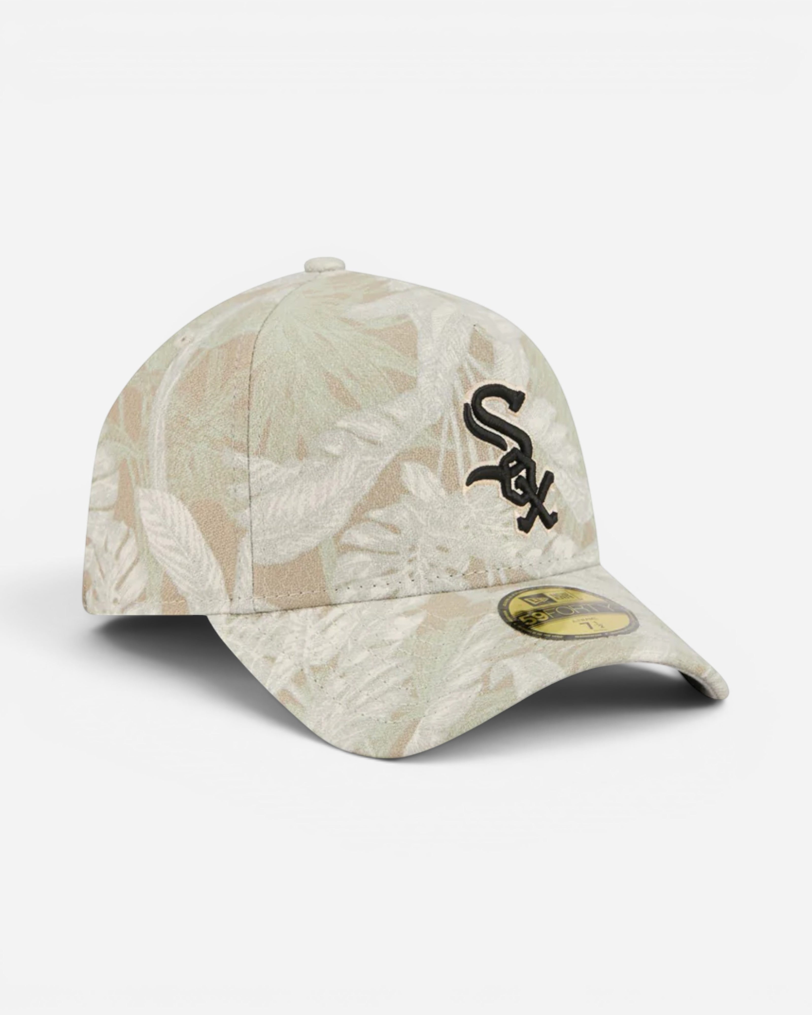 Astrofat Chicago White Sox 59FORTY A-Frame fitted cap with a leafy palm print and black embroidered logo.