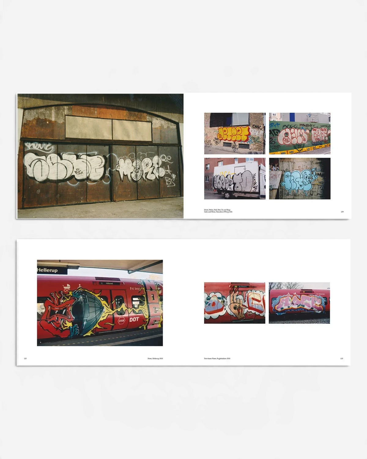 Astrofat Copenhagen Graffiti II 1986-2020 book spread showing historical street art photos on a white background
