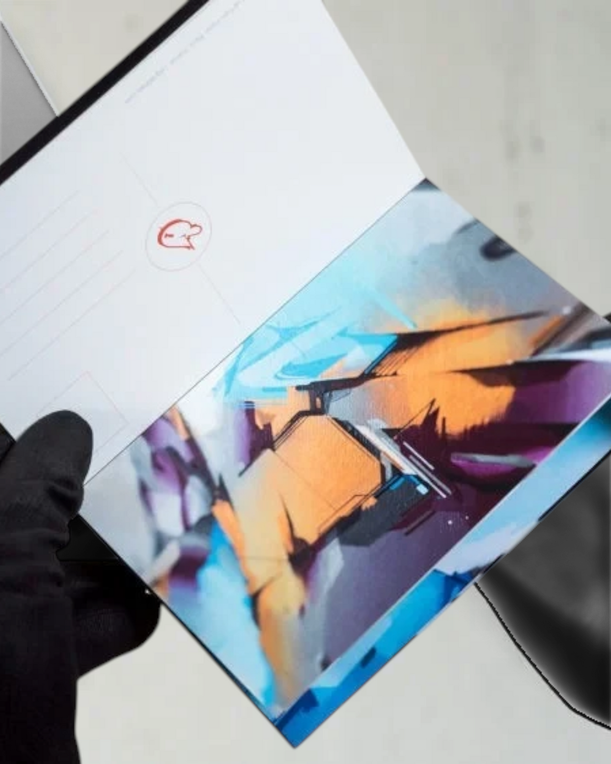 Astrofat DOES Close Up postcard set featuring vibrant abstract graffiti art details in a booklet format.