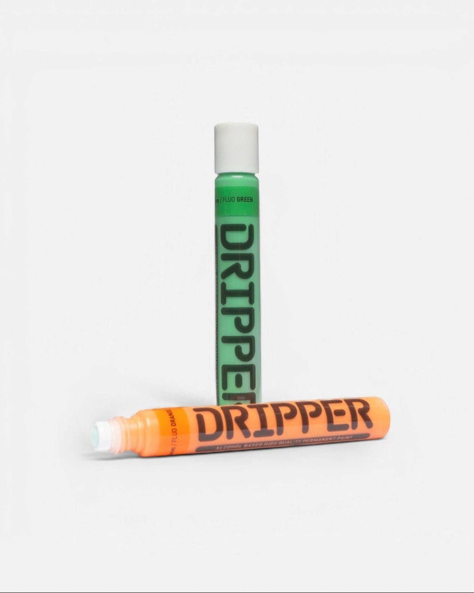 Astrofat Dope Dripper 5mm markers in fluo green and fluo orange, with soft bodies for tagging and drip effects.