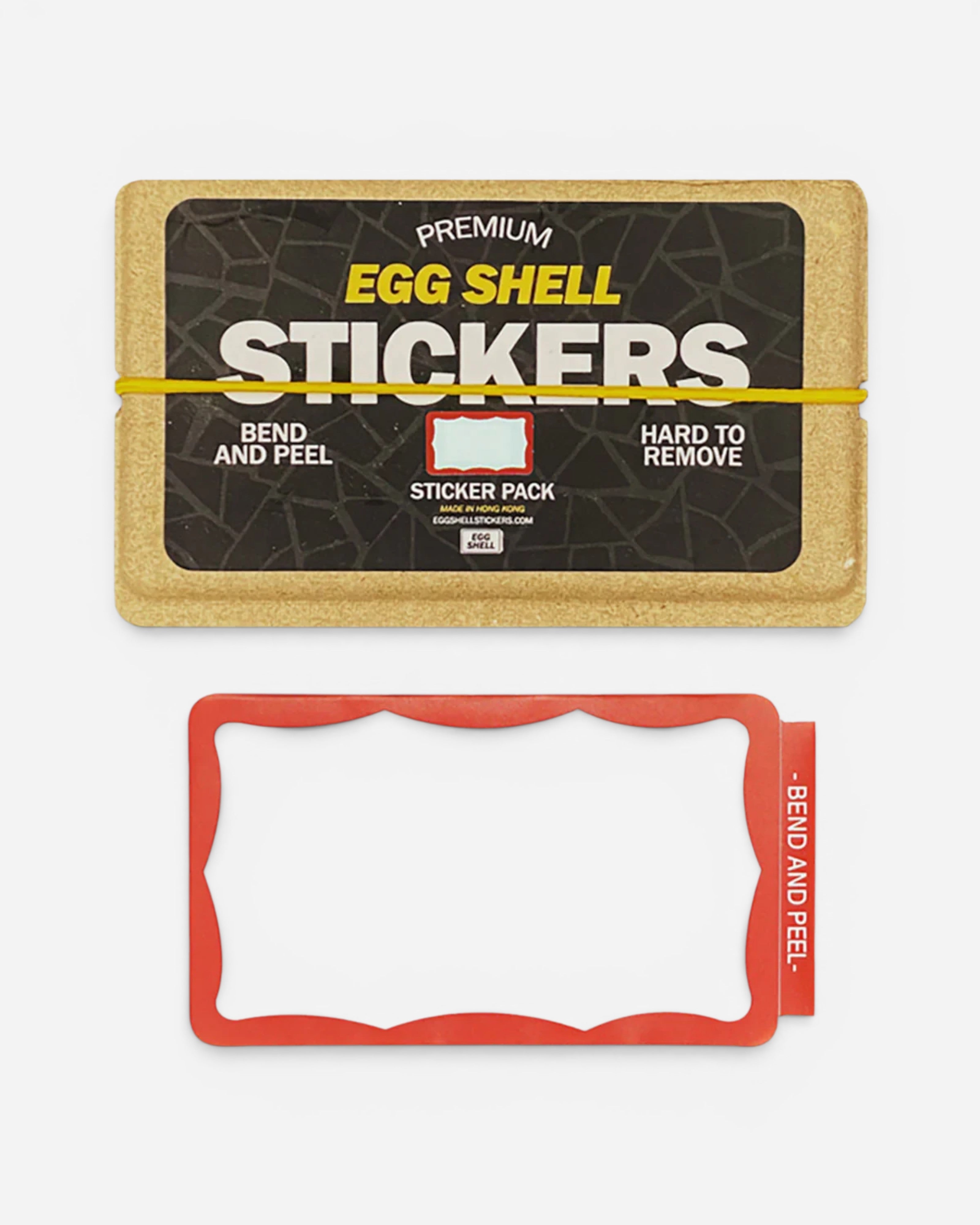 Astrofat Egg Shell sticker pack with 80 white labels featuring a red wavy border and tamper-proof vinyl material.