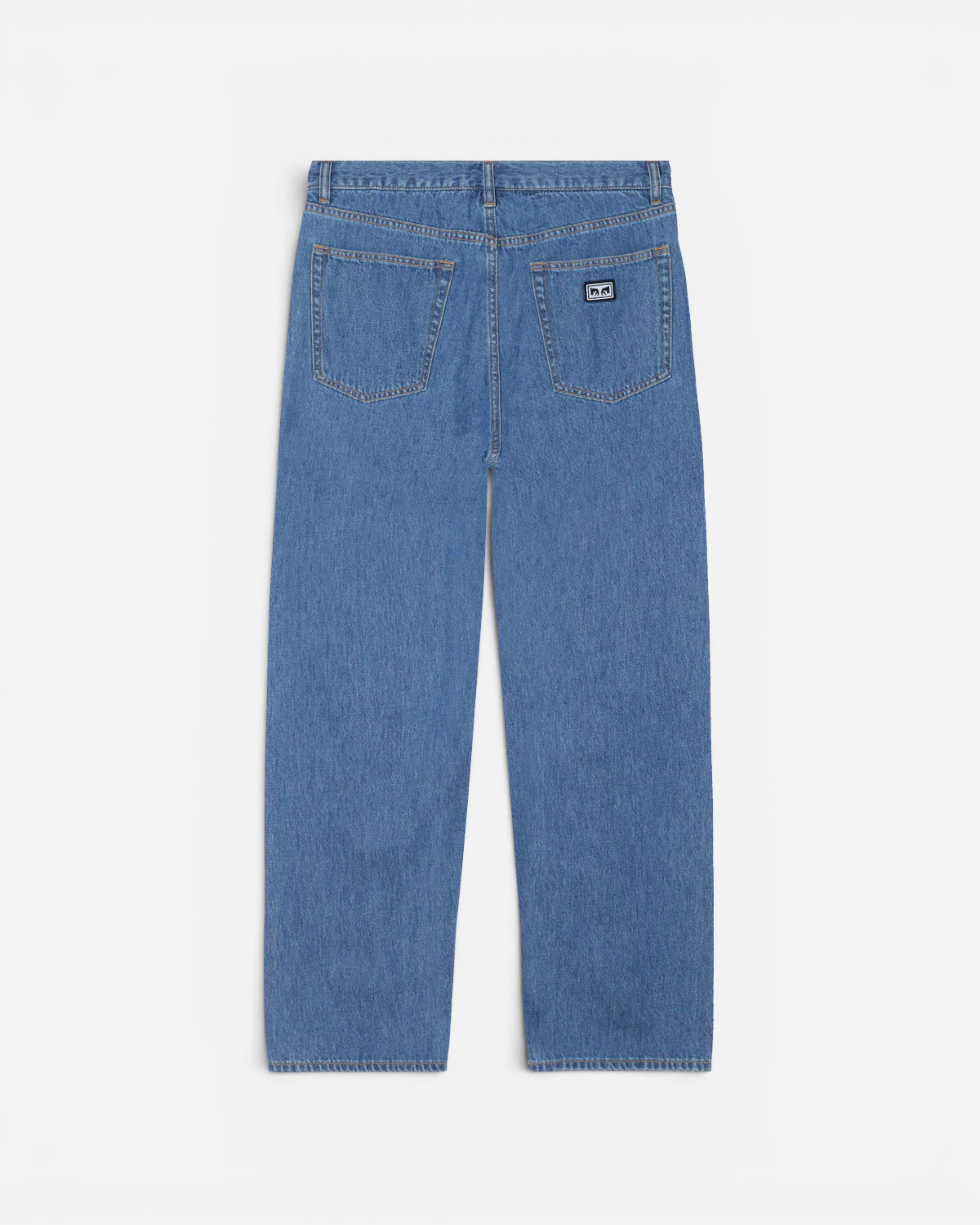 Astrofat Emerson Denim Pant in Salty Blue Stone Wash. Relaxed fit, 100% cotton 10 oz denim with 5 pockets and tapered leg.
