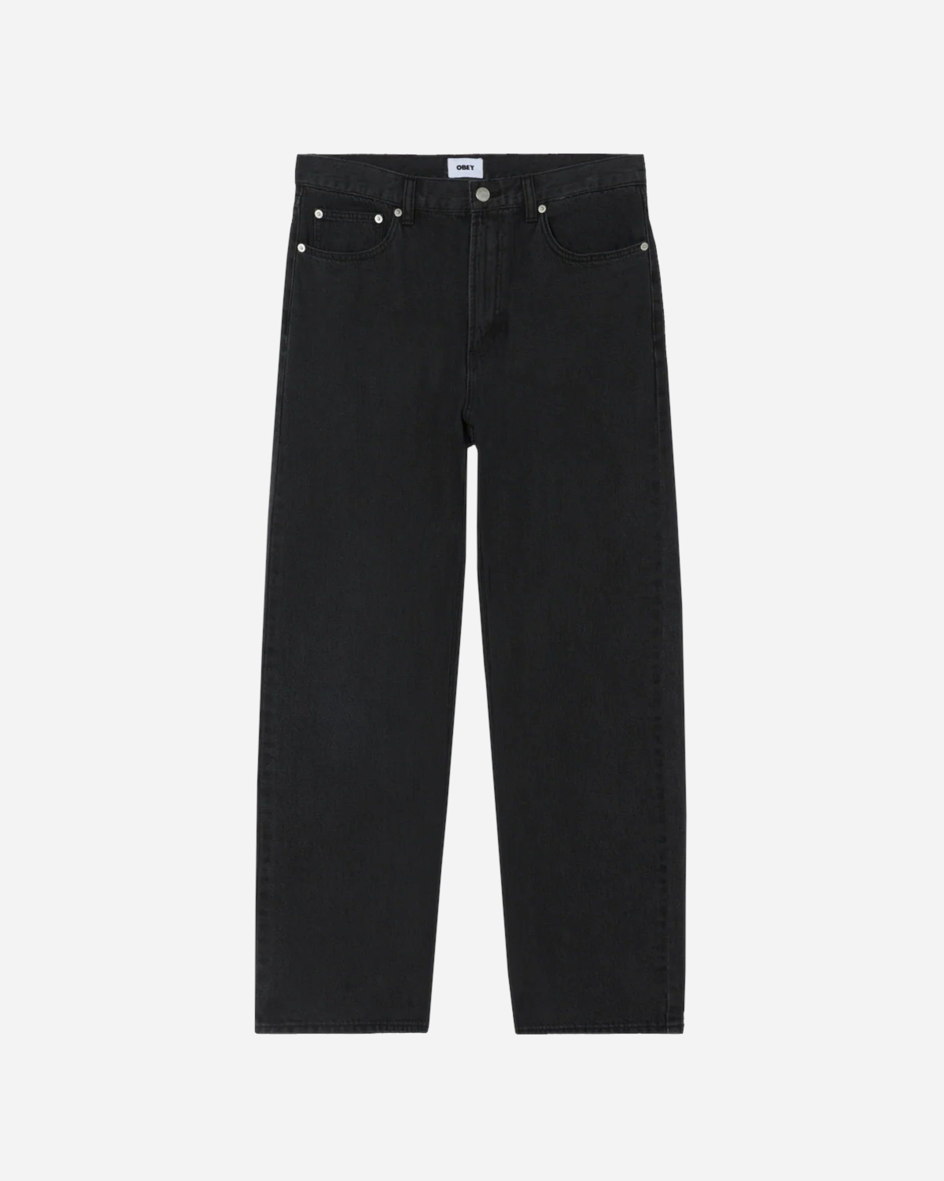 Astrofat Emerson Denim Pant in washed black, featuring a 5-pocket style, 10 oz denim, and a relaxed fit with a tapered leg.