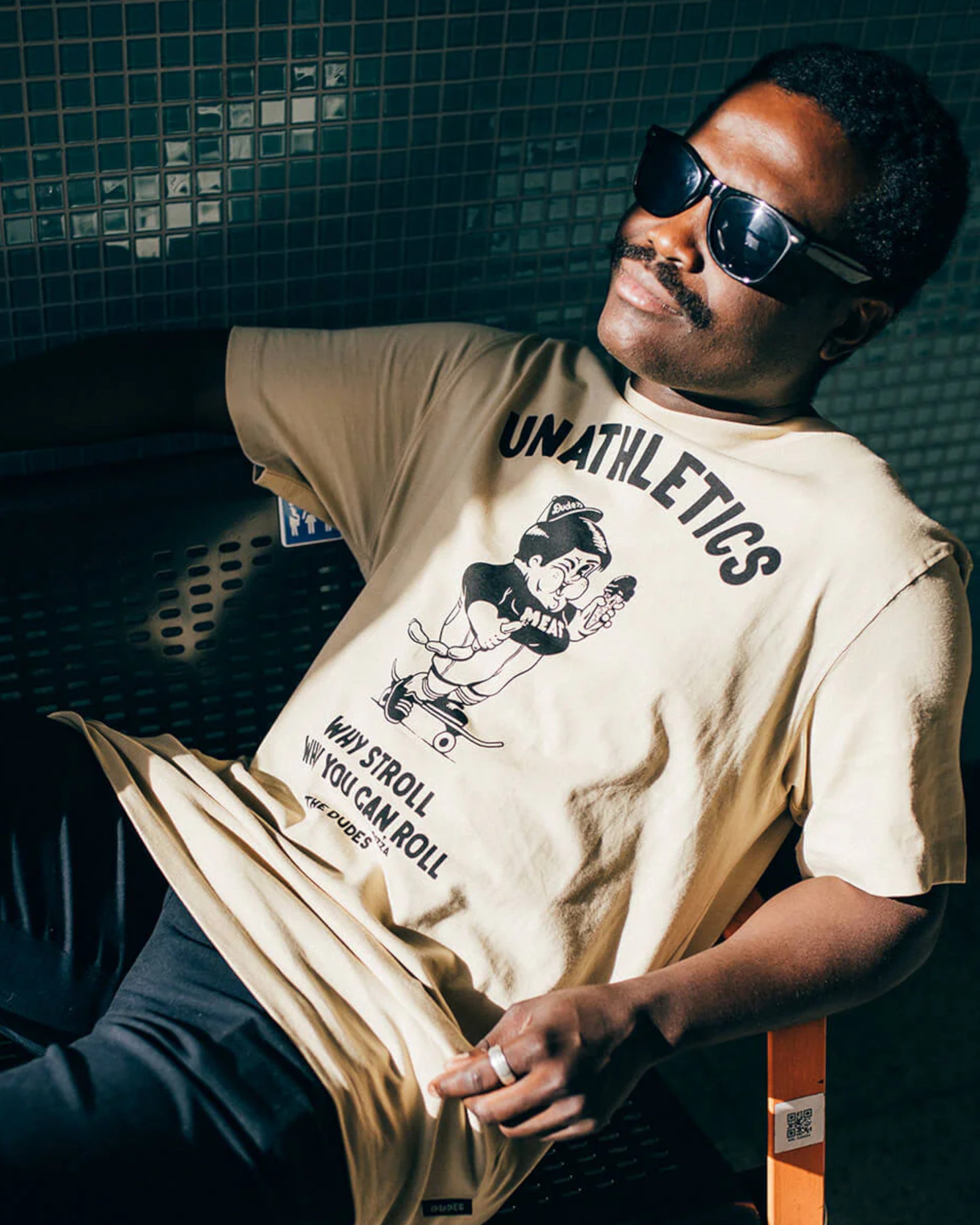 Astrofat Fat Boy Tee in almond milk colour, 100% organic cotton with a graphic print and comfortable fit.