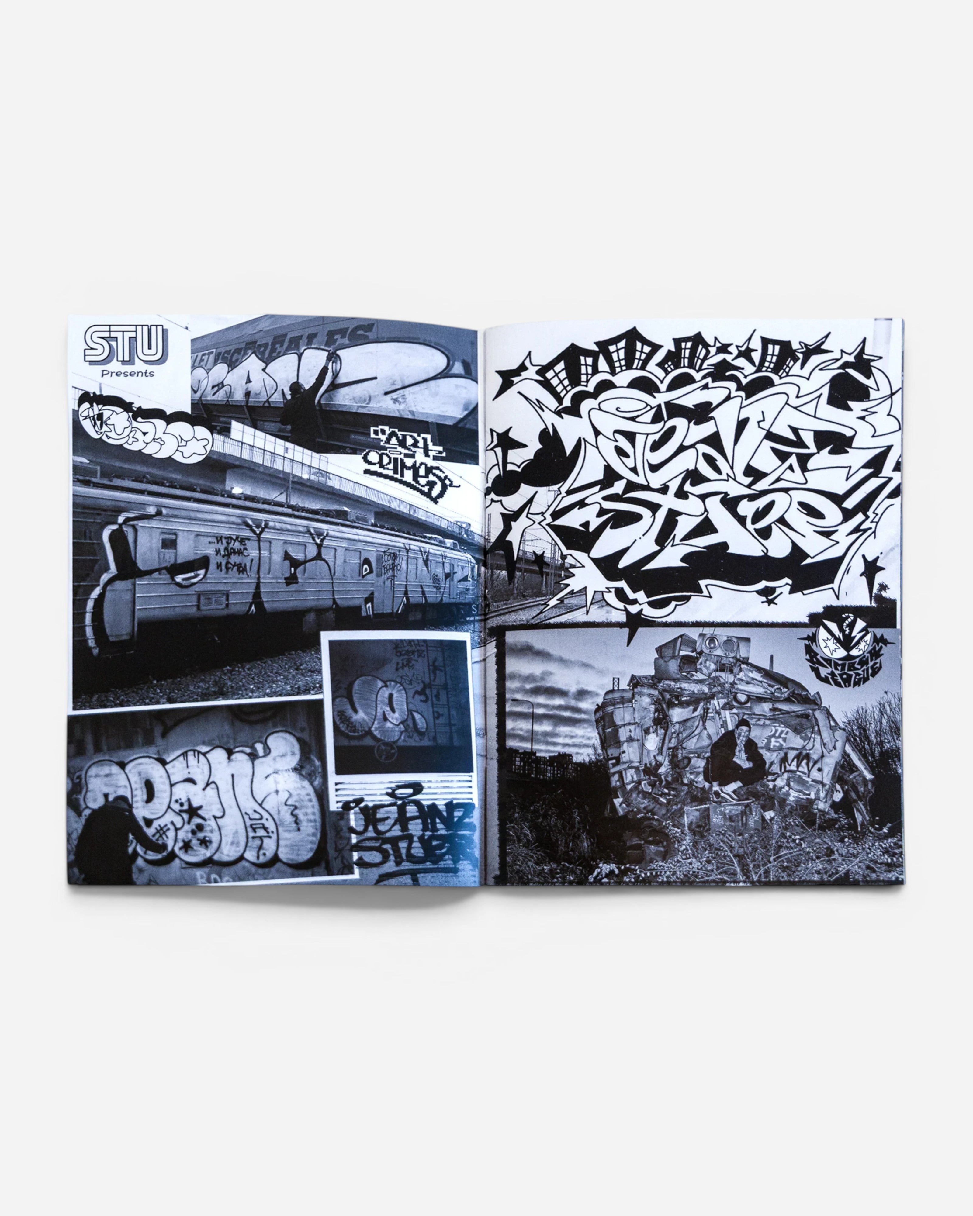 Astrofat Ghetto Fever Bomber League graffiti zine featuring black and white photos of Jeanz and Stuer train art