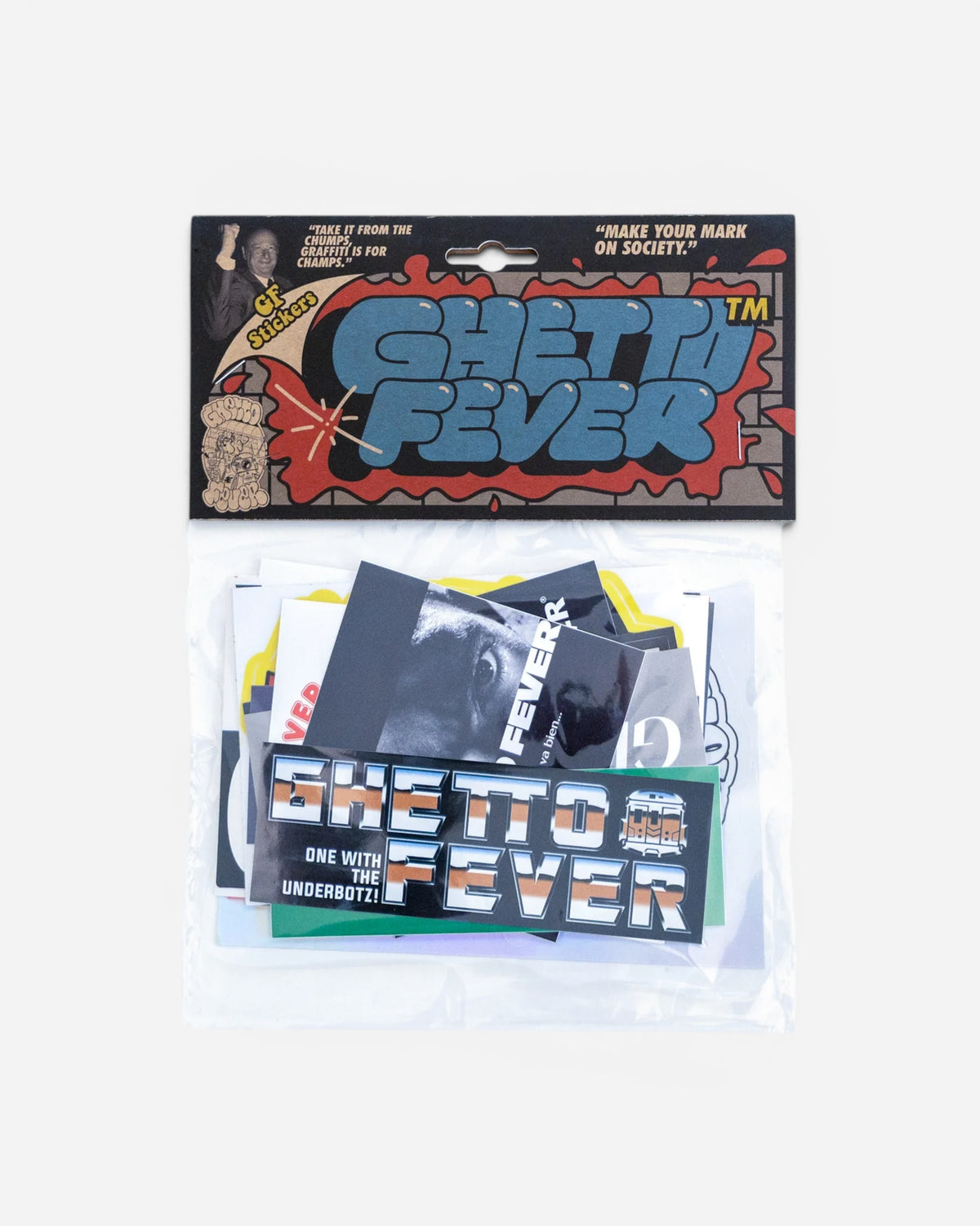 Astrofat Ghetto Fever sticker pack containing 20 weather-resistant matte vinyl decals with graffiti-inspired designs.