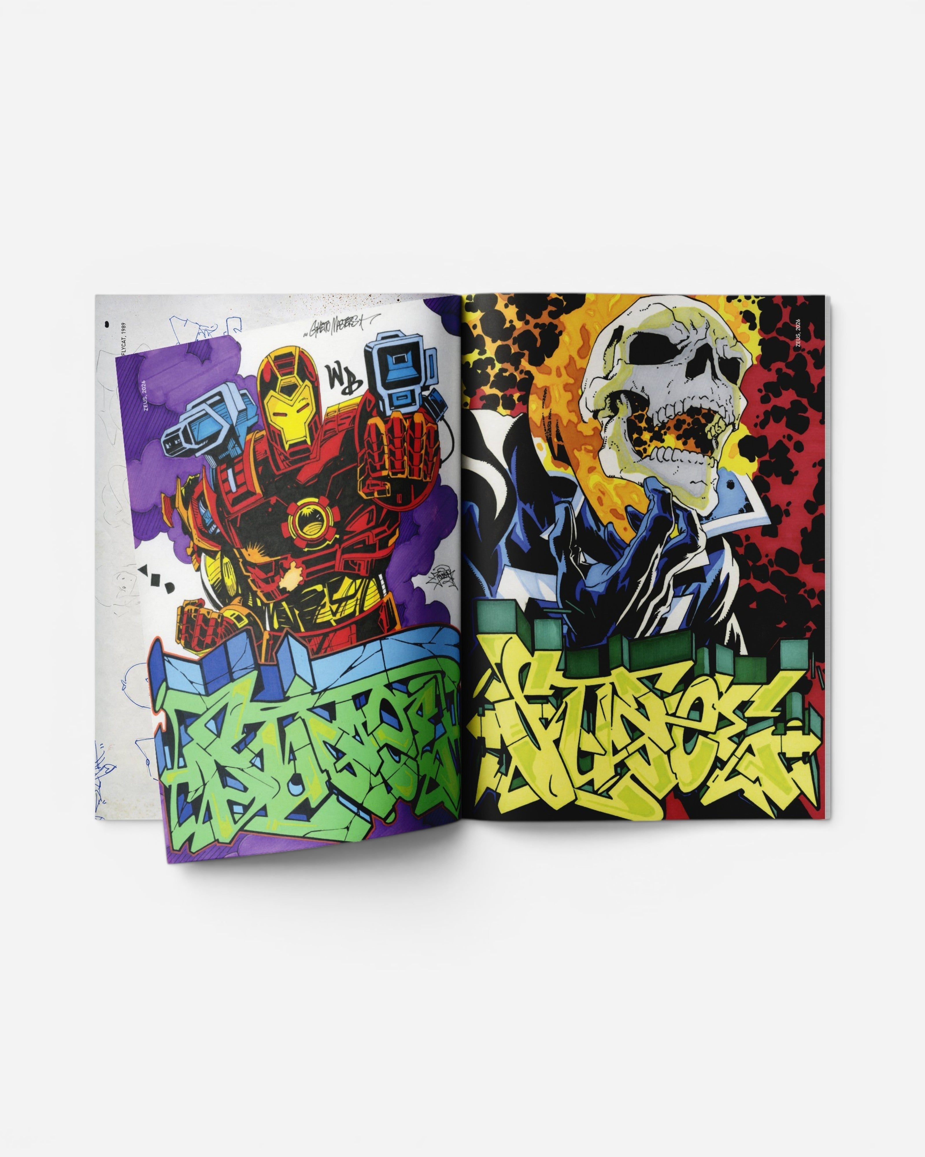 Astrofat PUPPETS: 30 Italian Masters Of Hip Hop Characters Vol.2 book featuring Iron Man and Ghost Rider graffiti art.