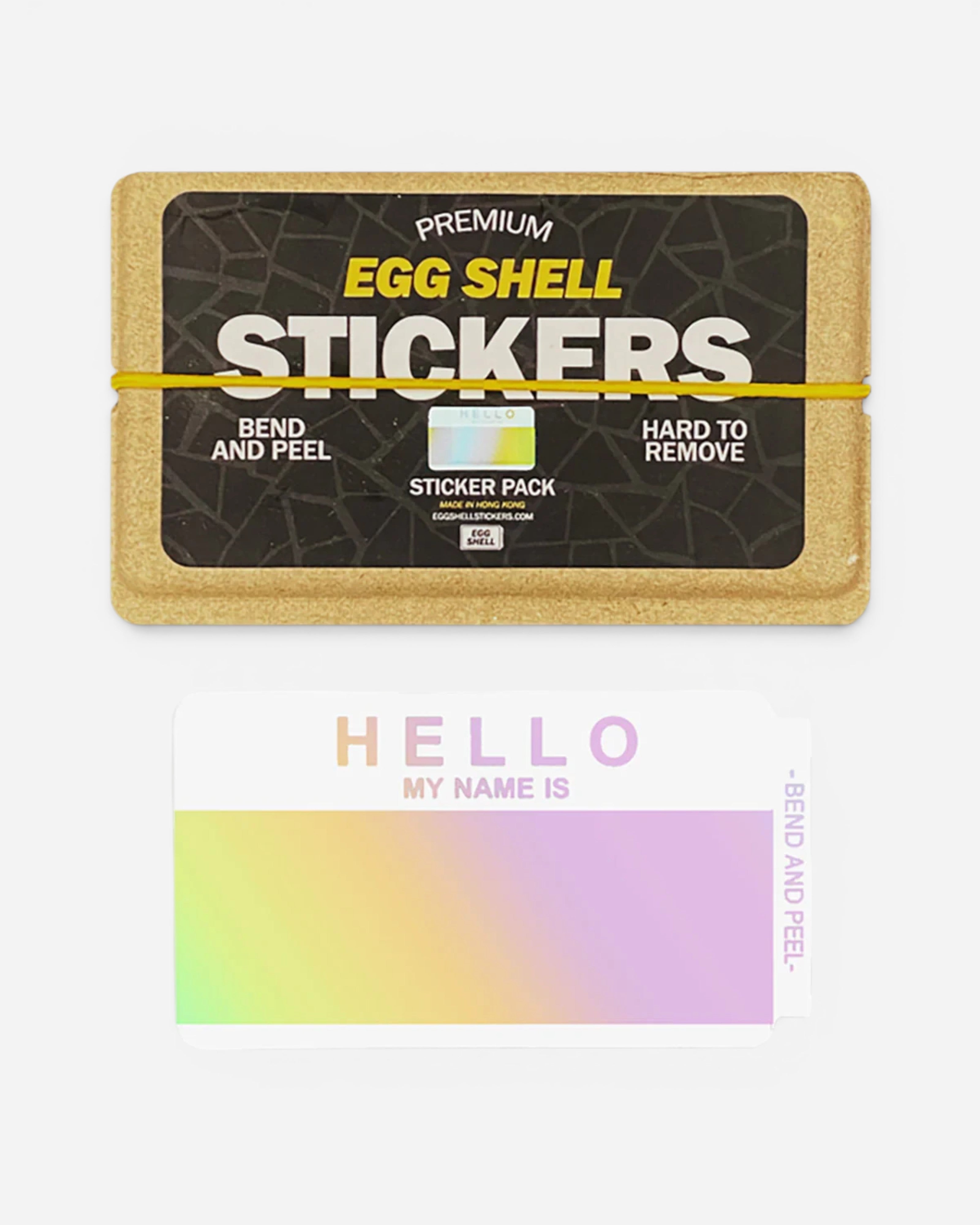 Astrofat Egg Shell hologram Hello stickers with a cardboard egg carton style pack for graffiti tagging and art.