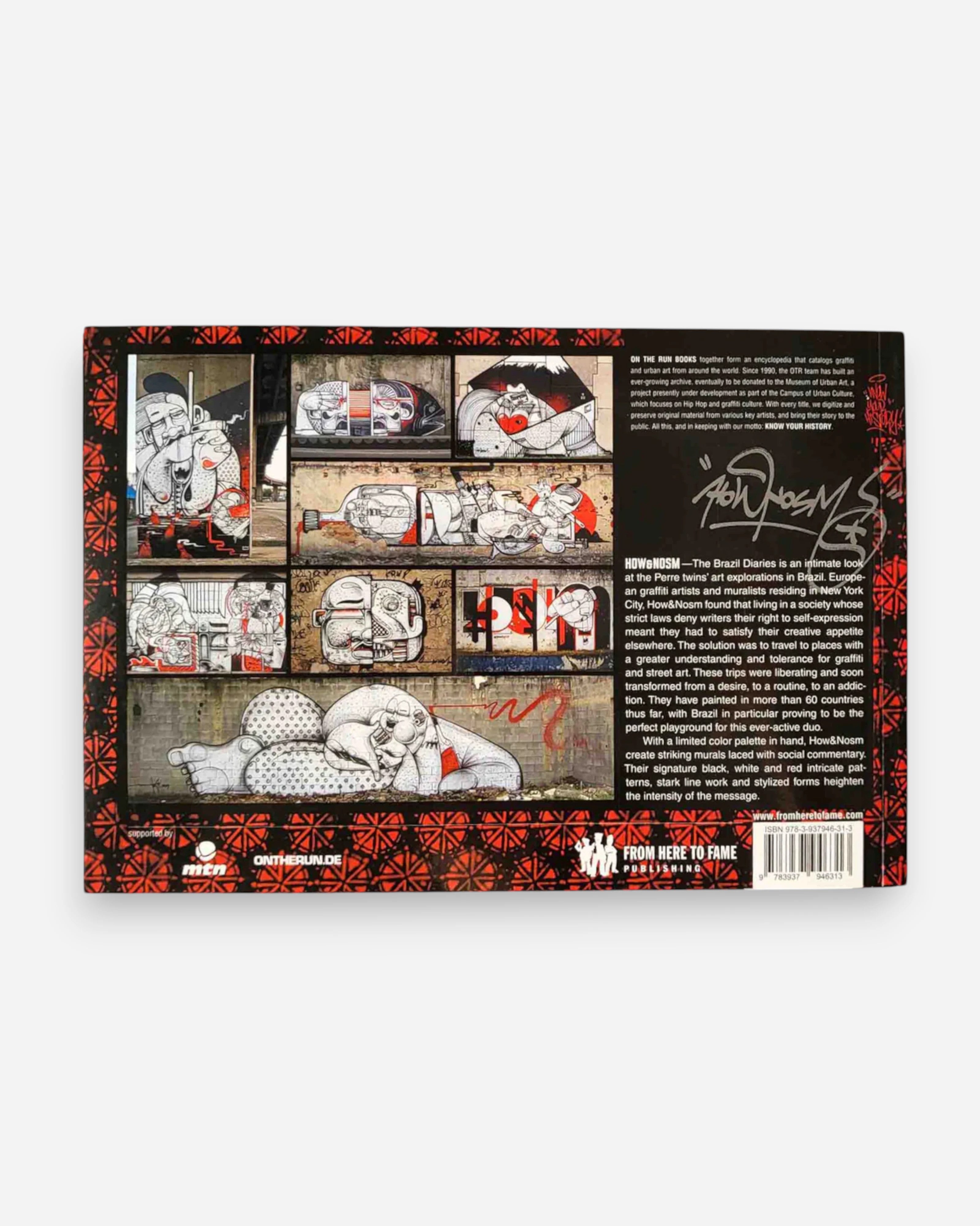 Astrofat OTR Books #14 - HOW & NOSM The Brazil Diaries softcover book featuring graffiti art in black, white, and red.