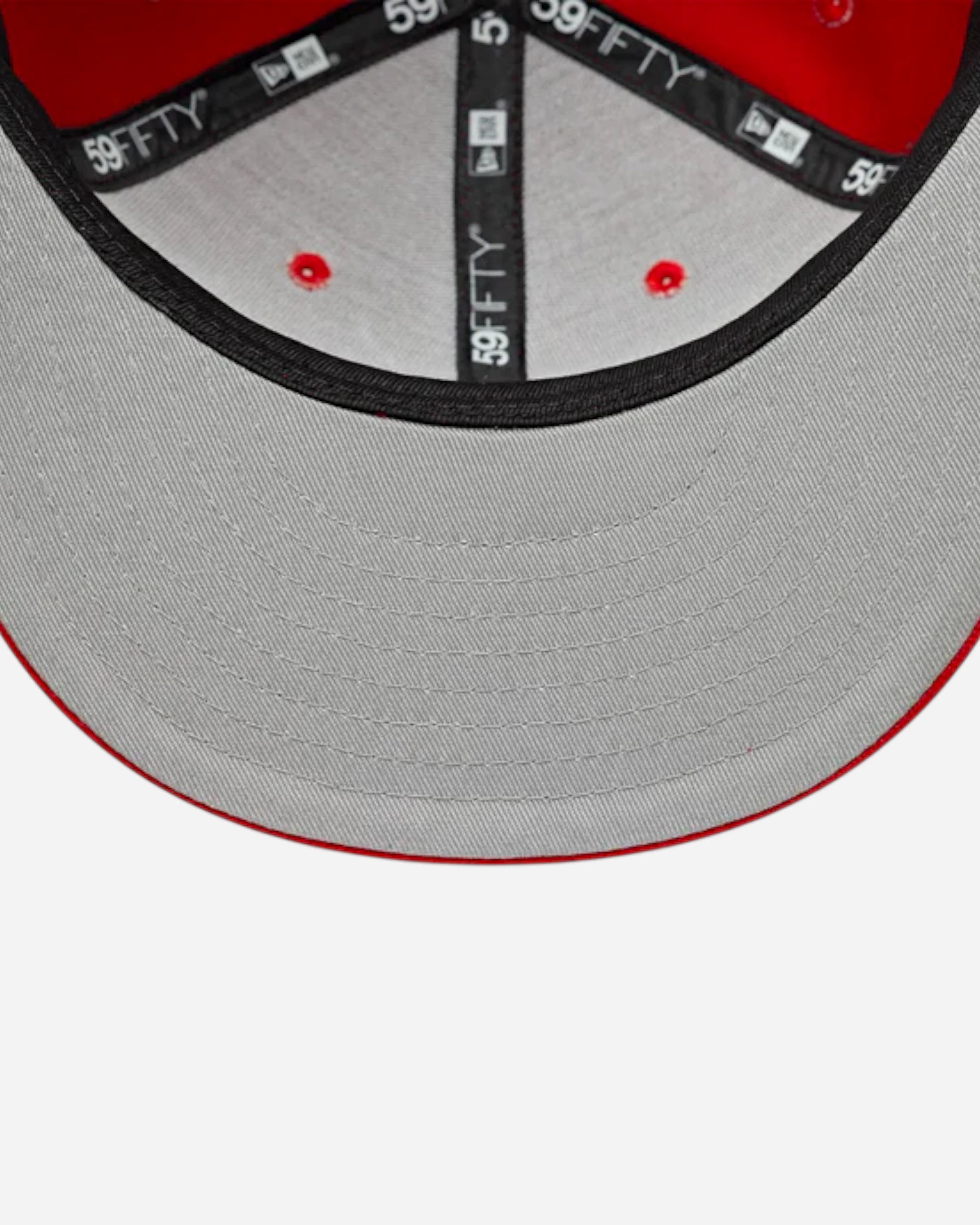 Astrofat 59FIFTY fitted LA Angels MLB cap in red with embroidered details and a flat brim.