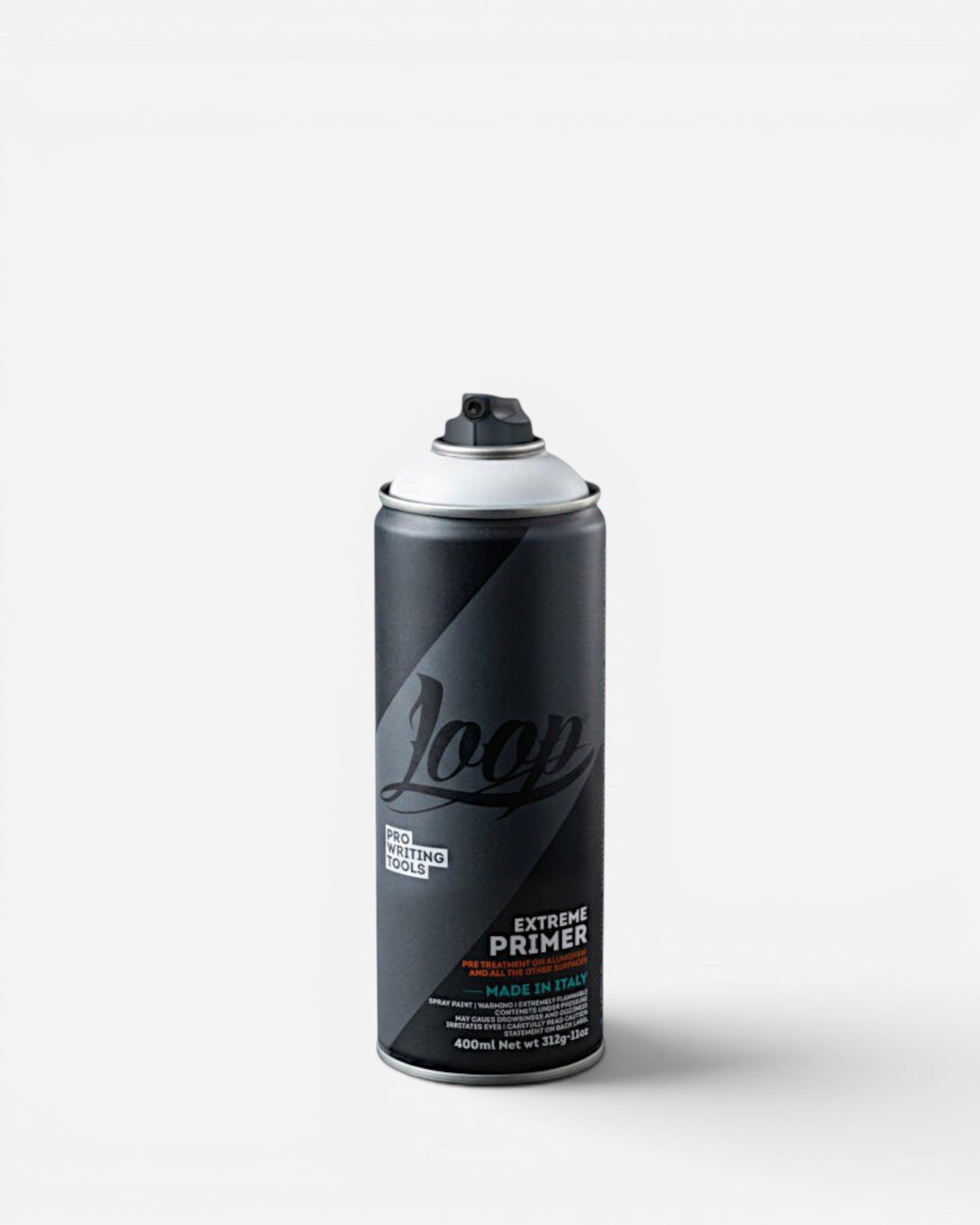Astrofat Loop Extreme Primer 400ml spray can with a black and grey design, featuring the Loop logo and 'Pro Writing Tools'.