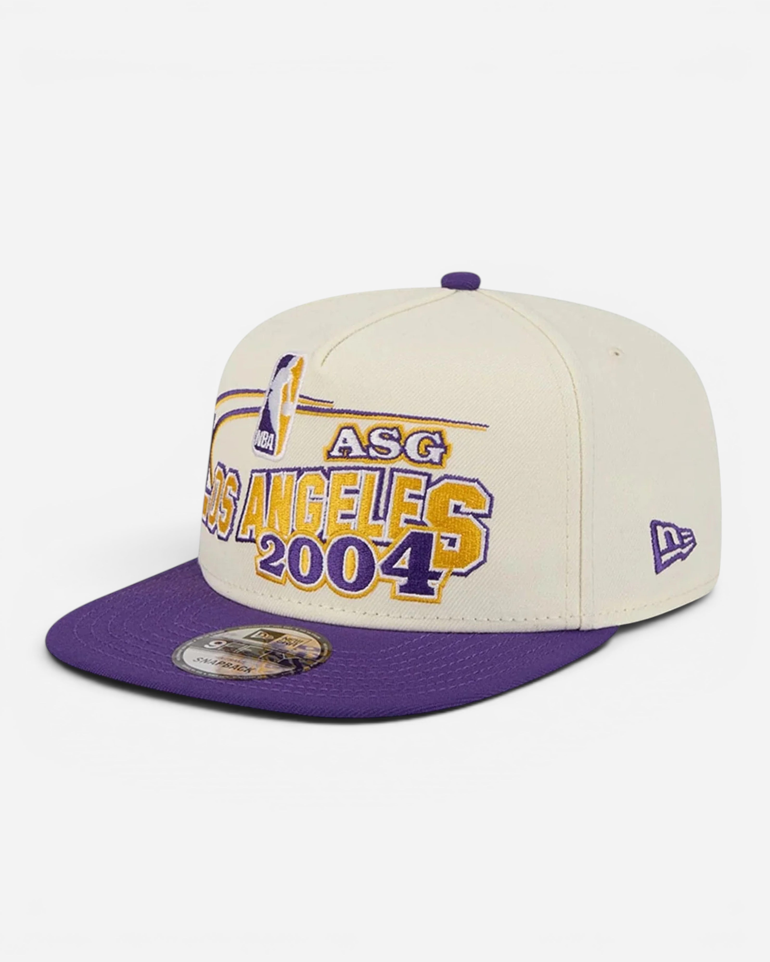 Astrofat 9FIFTY NBA Hardwood Classic All Star Game Los Angeles 2004 cream and purple snapback hat.