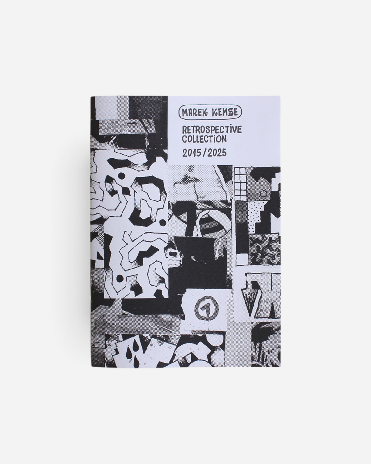 Astrofat Marek Kemse Retrospective Collection zine featuring a black and white abstract collage cover design.