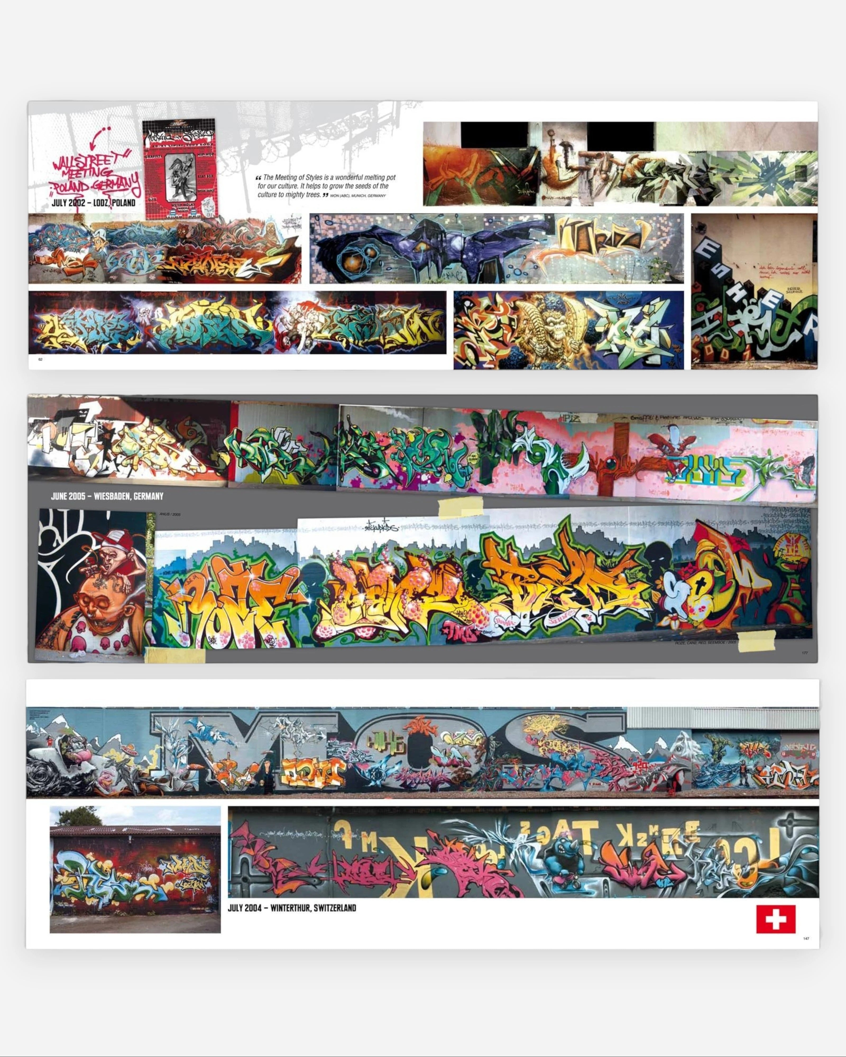 Astrofat Books #17 Meeting of Styles, a collection of vibrant graffiti art from international festivals. Features colourful murals and tags.