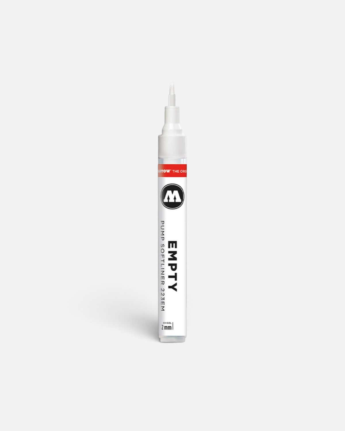 Astrofat Molotow 222EM empty refillable pump marker with a 2mm chisel tip for custom ink mixing.