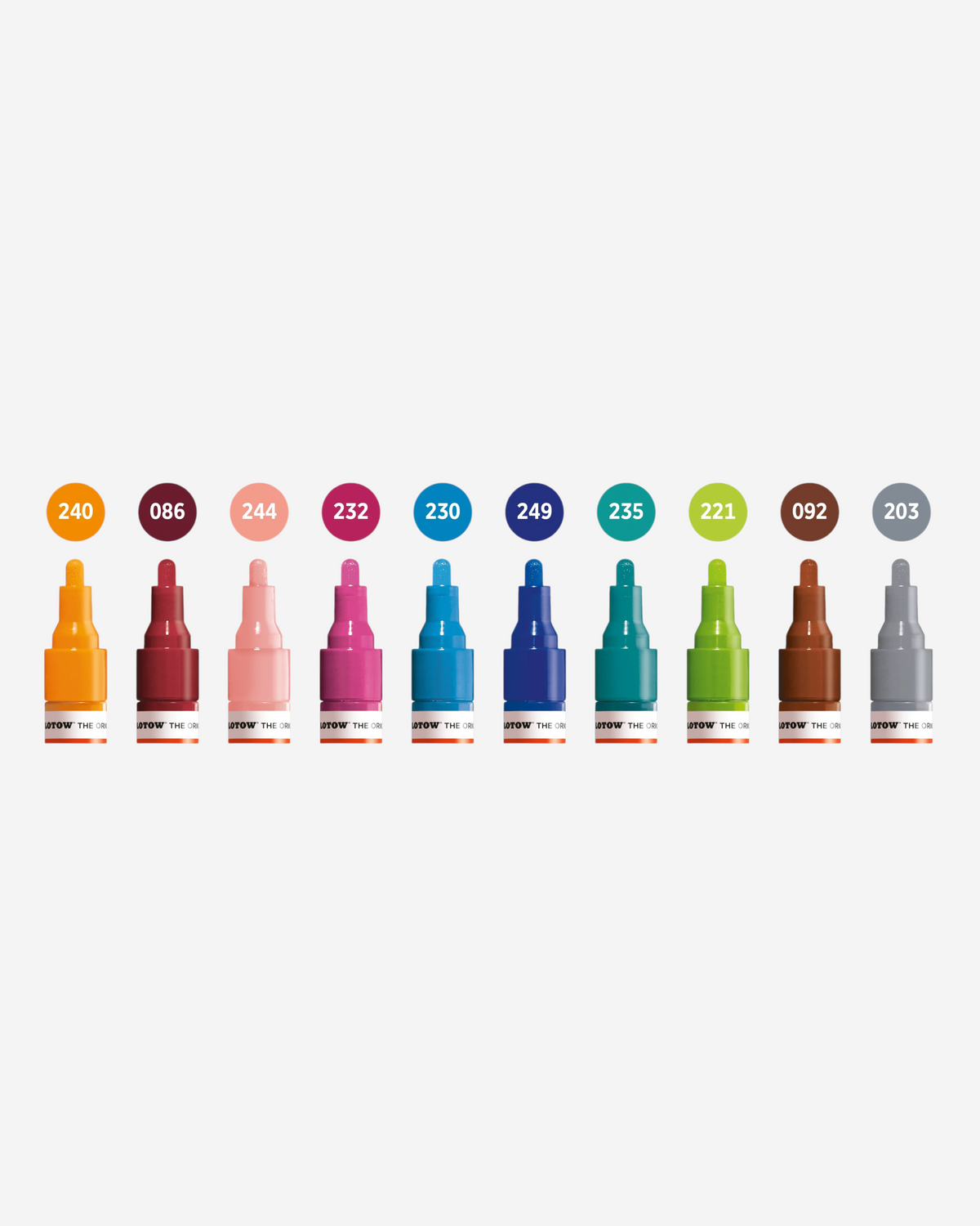 Astrofat set of 10 Molotow One4All 4mm acrylic markers in assorted vibrant colours with round tips