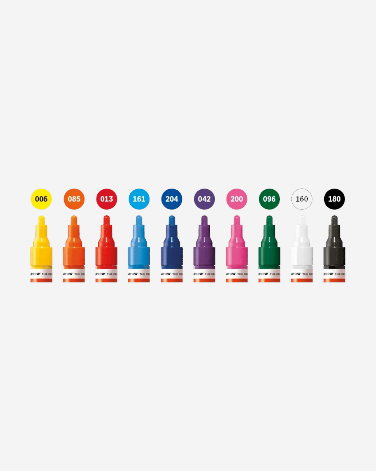Astrofat Molotow One4All 2mm acrylic marker set featuring 10 vibrant, opaque, UV-resistant colors for various surfaces.