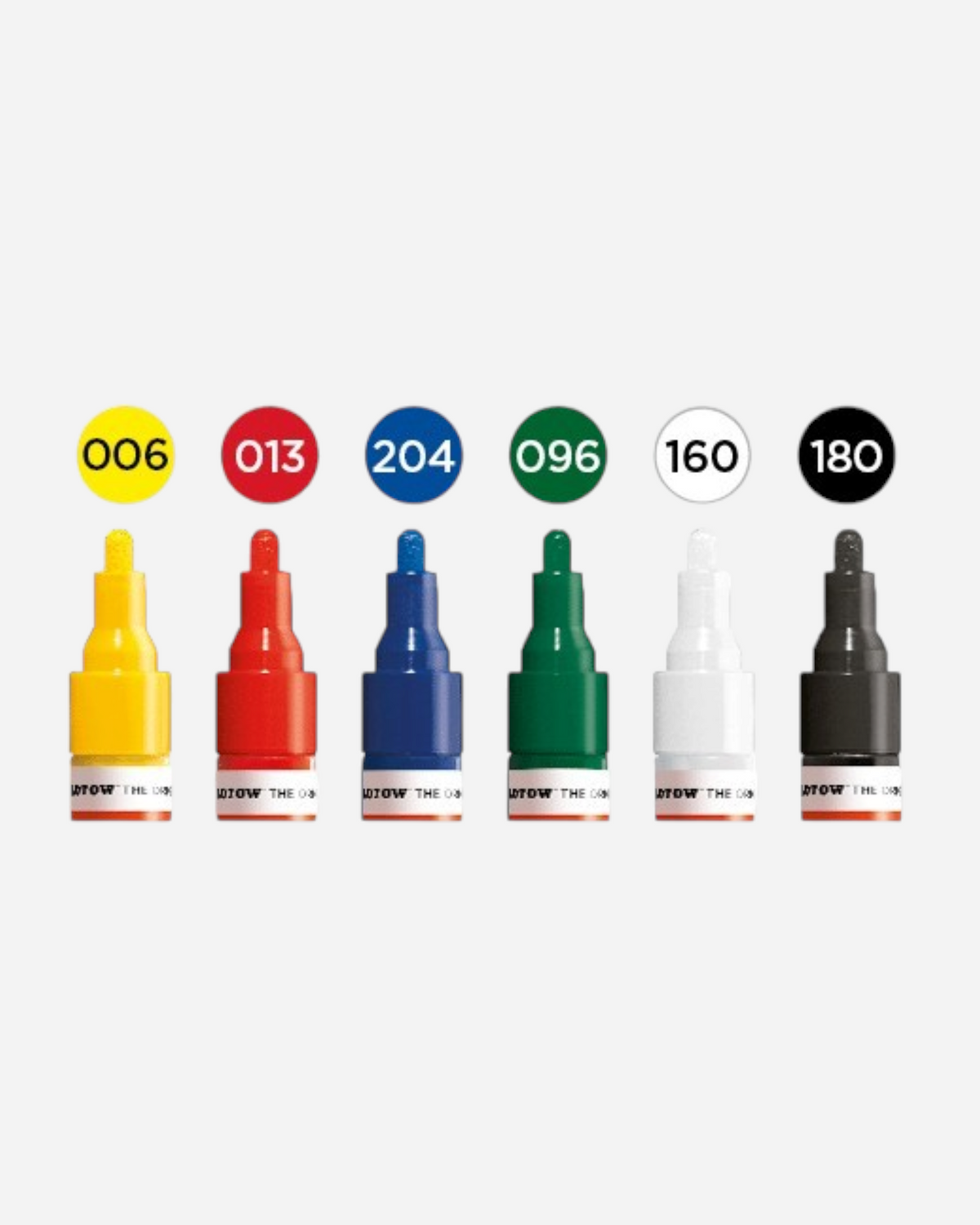 Astrofat Molotow One4All acrylic marker set featuring six 2mm round tip pens in primary and neutral colors