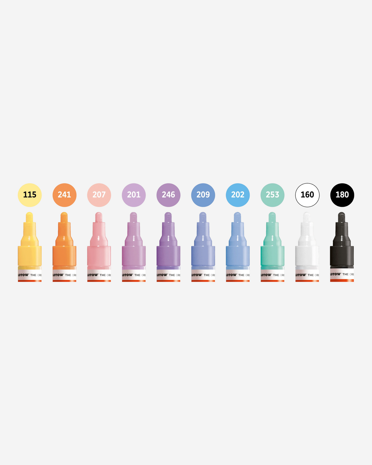 Astrofat set of 10 Molotow One4All 4mm acrylic markers in assorted pastel colors with round tips