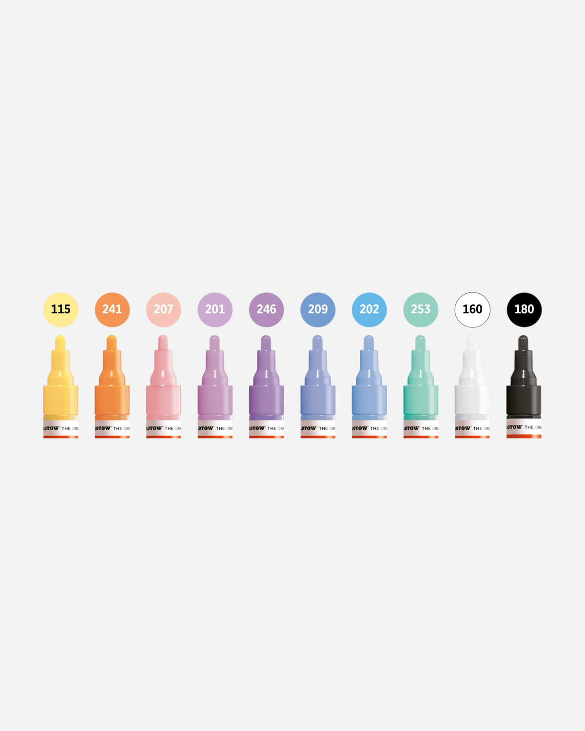 Astrofat set of 10 Molotow One4All 4mm acrylic markers in assorted pastel colors with round tips