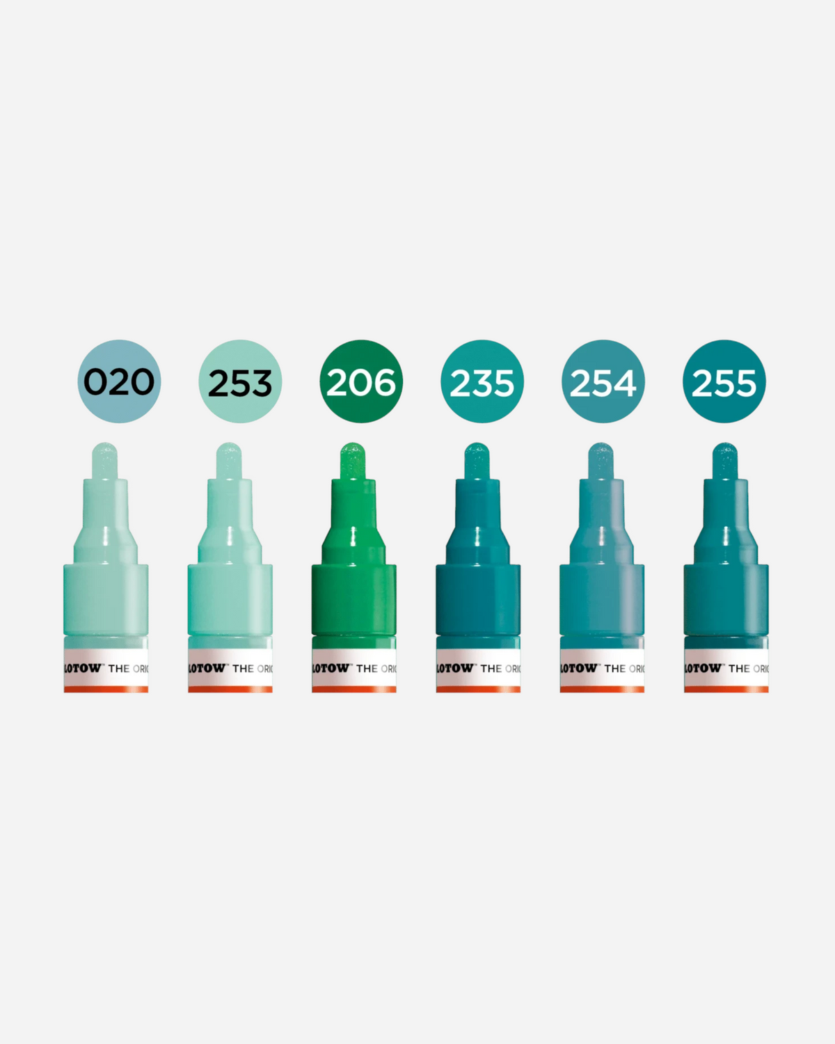 Astrofat Molotow One4All 4mm acrylic marker set in Tropical blue and green shades with round tips