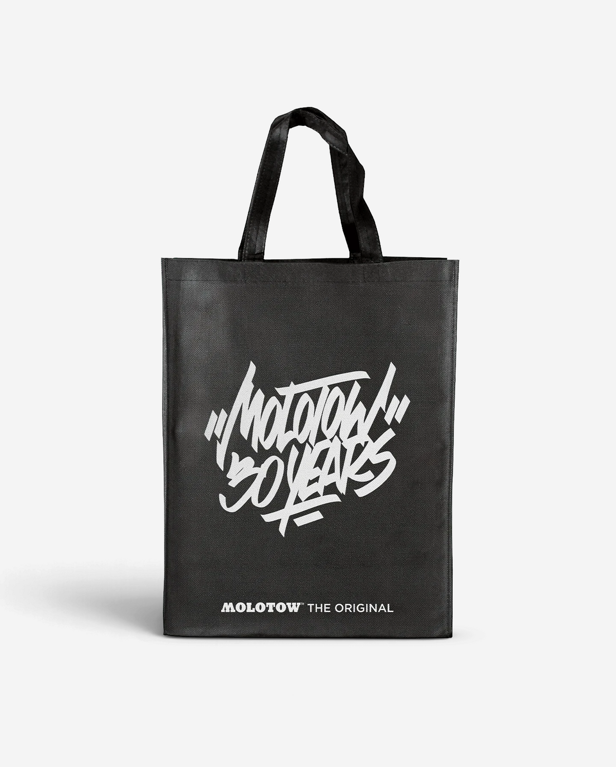 Astrofat black cotton spray can bag featuring a white Molotow 30 Years anniversary logo and reinforced handles.