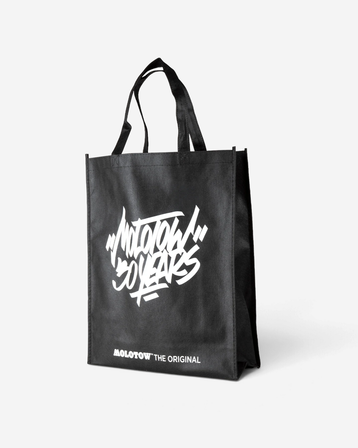 Astrofat black cotton spray can bag featuring a white Molotow 30 Years anniversary logo and reinforced handles.