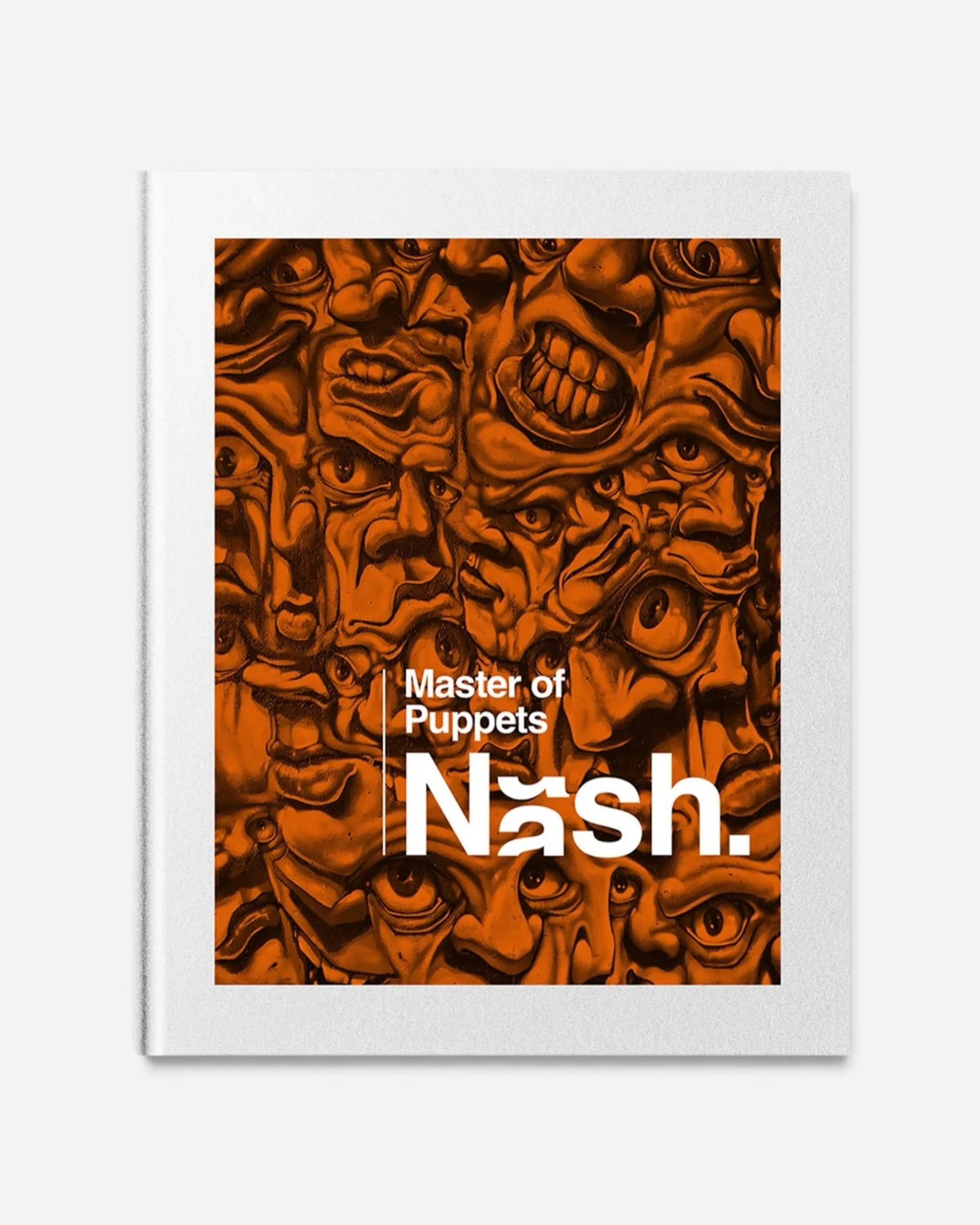 Astrofat Nash Master Of Puppets softcover art book featuring a detailed orange and black illustration of faces.