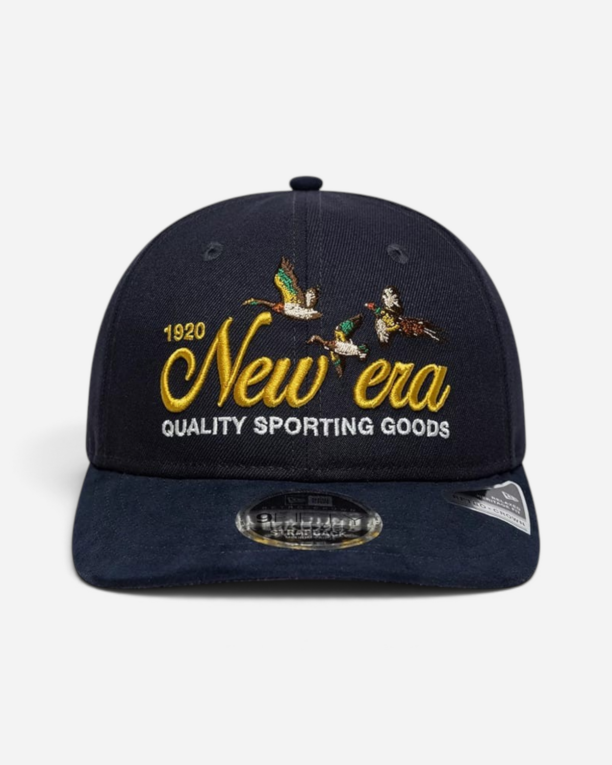 Astrofat navy blue 9FIFTY New Era cap with a retro unstructured crown, suede visor, and embroidered front graphic.